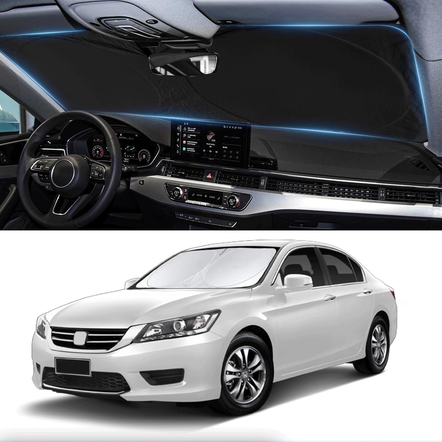 Custom Fit Accord Windshield Sunshade for Honda Accord 2012 2011-2008 Sedan, LX, EX, EX-L, Touring Accessories Front Window Cover for Windshield Sun Visor Protector Blocks UV Rays Cool Car Accessories