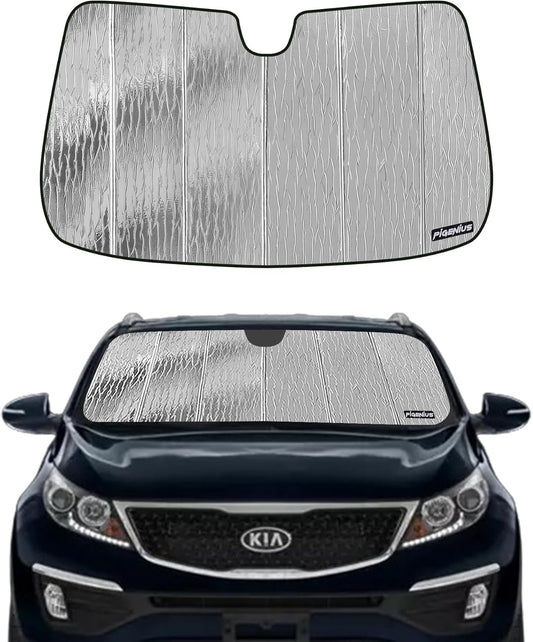 Windshield Sun Shade for Kia Sportage 2011-2016,Front Window Sunshade Shield, 2-in-1 Reflective Sun Shade,Silver for Summer, Black for Winter