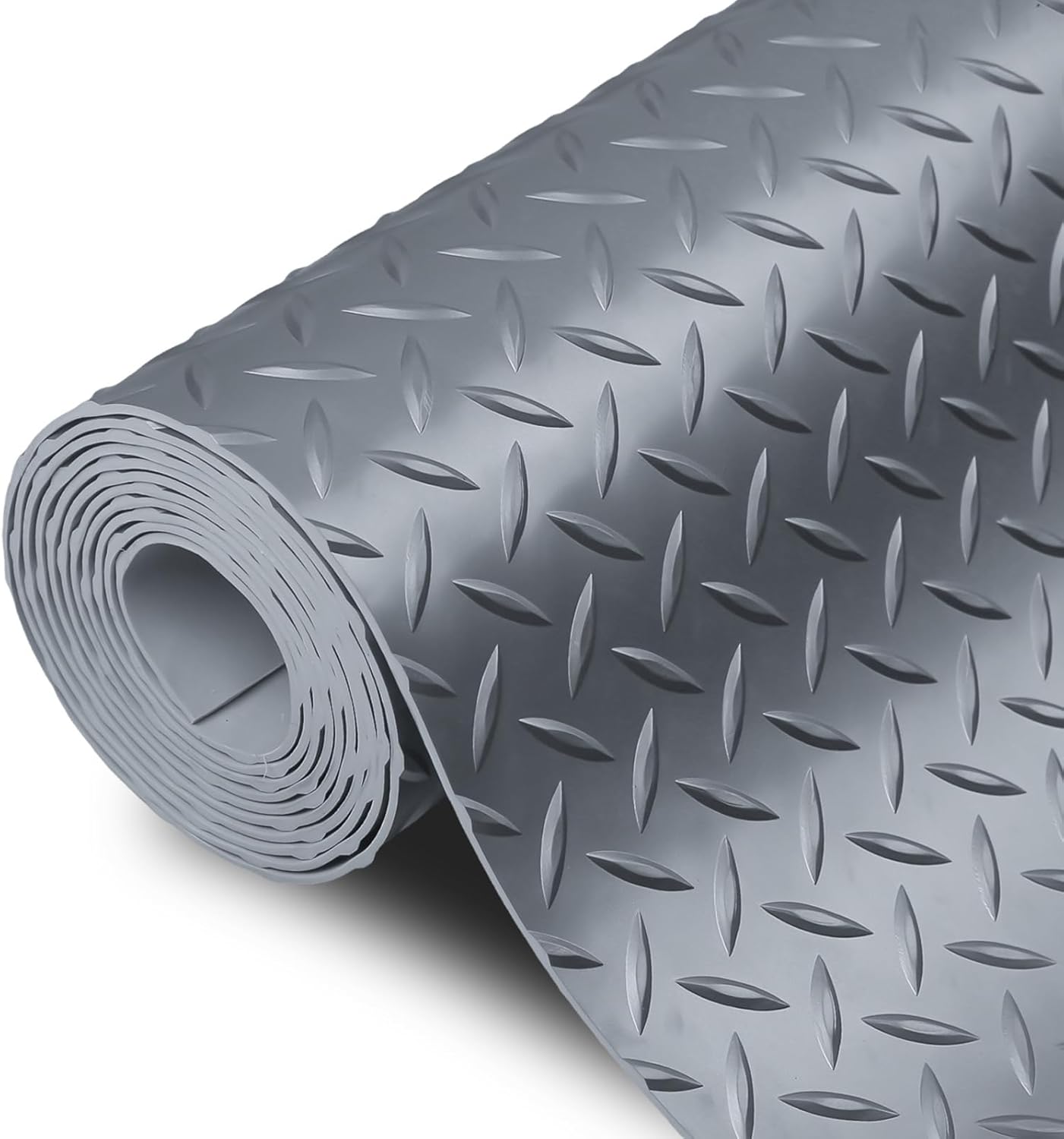 SEAL 4 x 10 Ft Premium Garage Floor Mat, Solid 2.8mm Thick Gray Commercial Grade Heavy Duty Parking Mat for Garage Floor, Golf Cart Parking, Water/Stain Resistant Floor Runner (Embossed Diamond Plate)