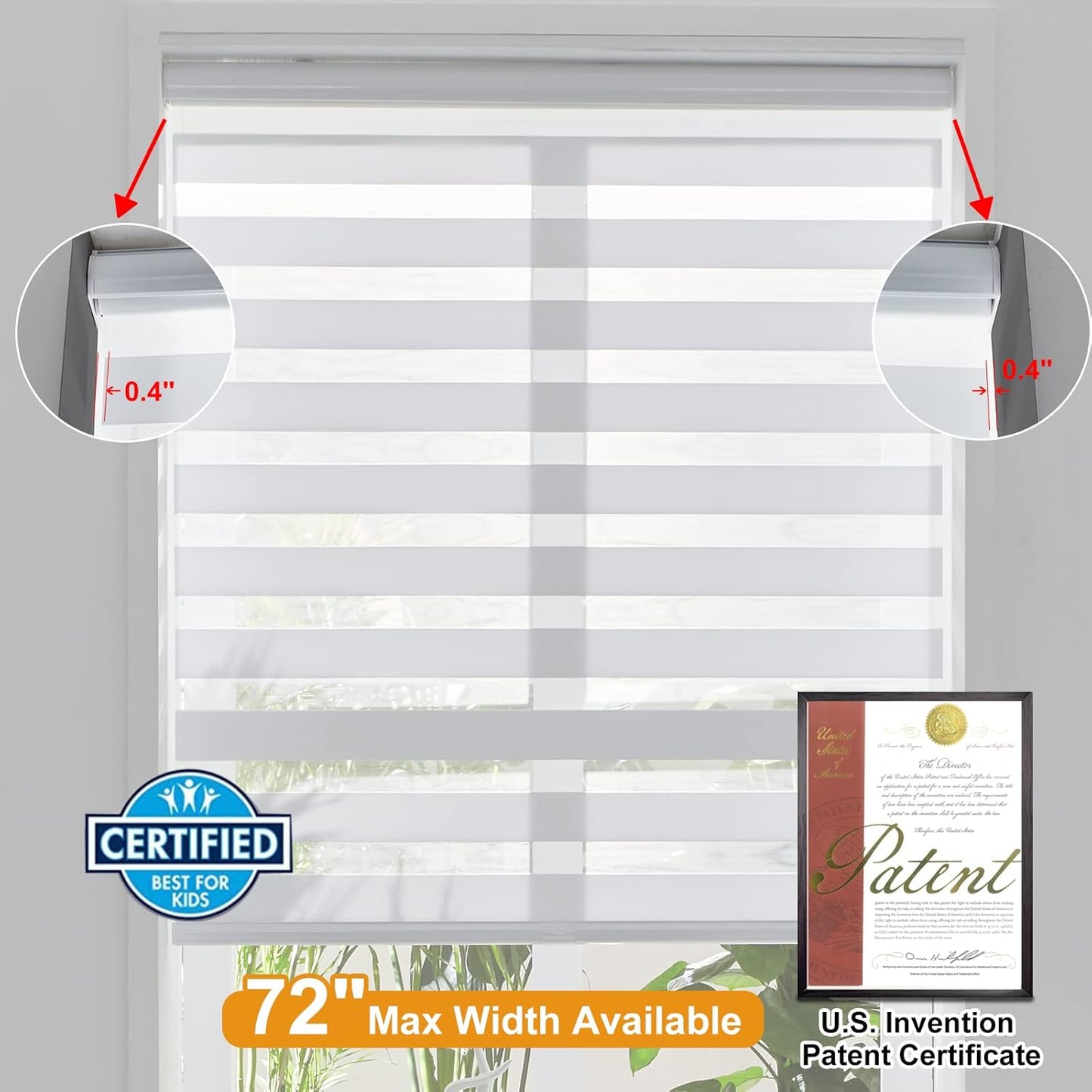 Persilux Cordless Zebra Blinds for Windows Free-Stop Roller Windows Shades (24" W X 72" H, White) Dual Layer Light Control for Day and Night, Light Filtering Sheer Shades for Home, Easy to Install
