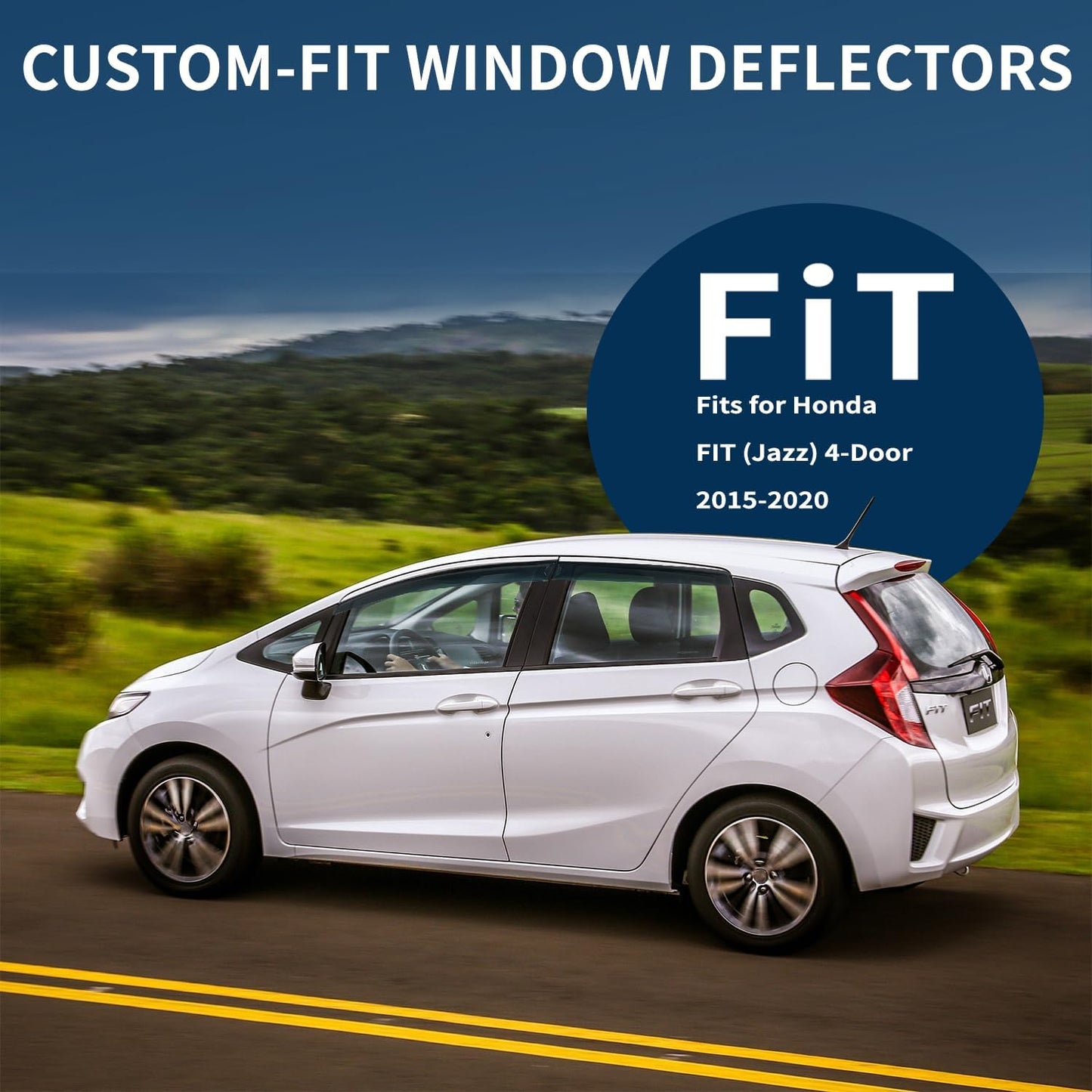 4PCS Rain Guards Window Visors Fits for Honda FIT (Jazz) 4-Door 2015-2020, Front & Rear Wind Deflector, Outside Mount Vent Shade Shield, 2016 2017 2018 2019 Exterior Car Accessories