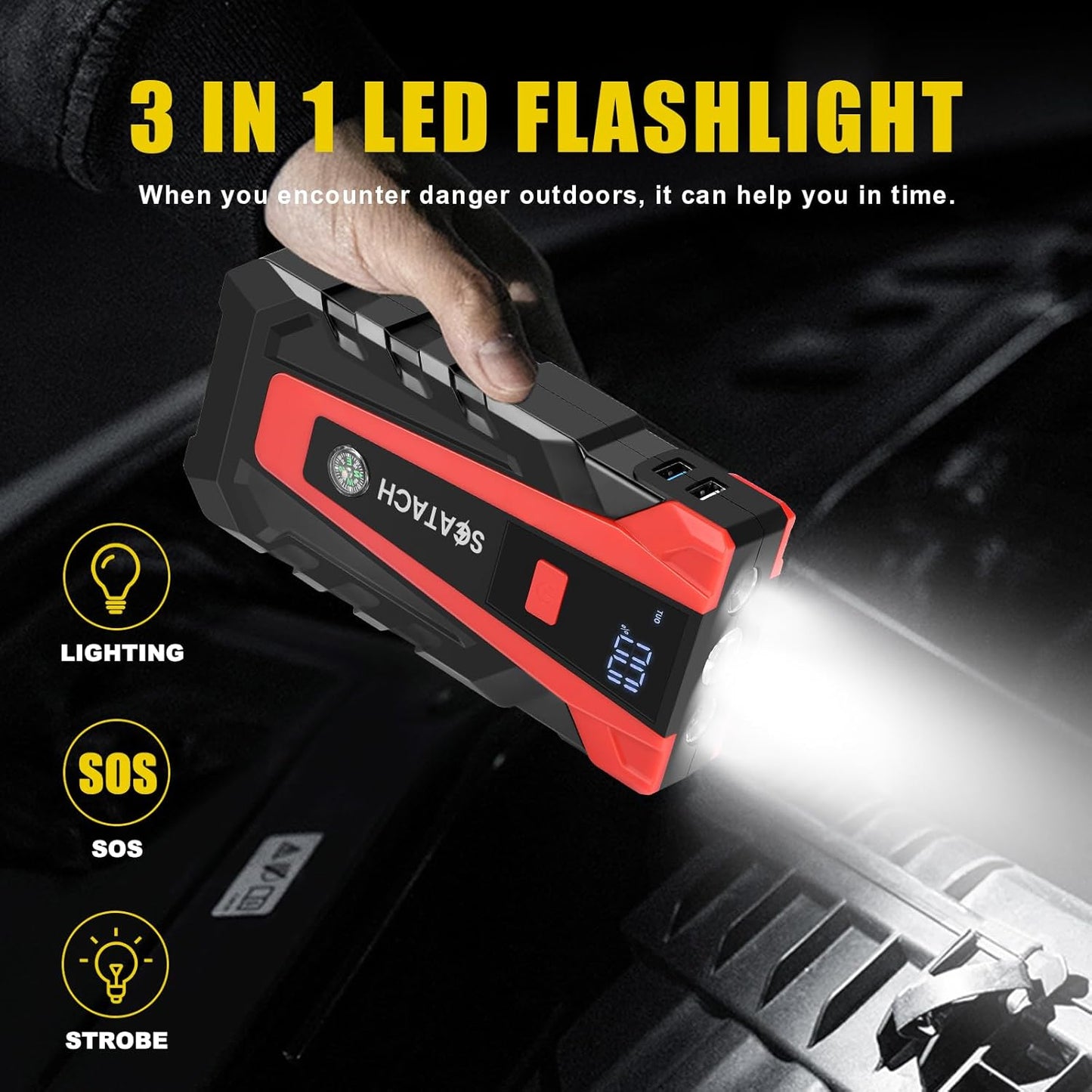 Scatach 011 3500A Car Battery Jump Starter,12V Jump Starter Battery Pack (up to 9.0LGasoline and 7.0L Diesel Engine), Portable Jump Box with 3 Modes Flashlight and JumperCable