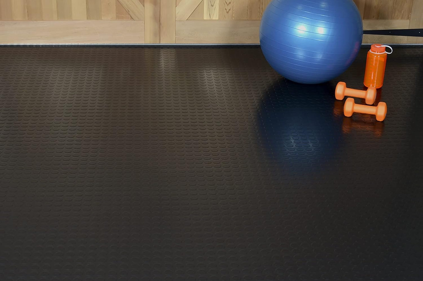 G-Floor Seamless Sheet Vinyl Shed Flooring Cover with Bonded Fibrous Backing - Coin Pattern (8' x 8', Midnight Black)