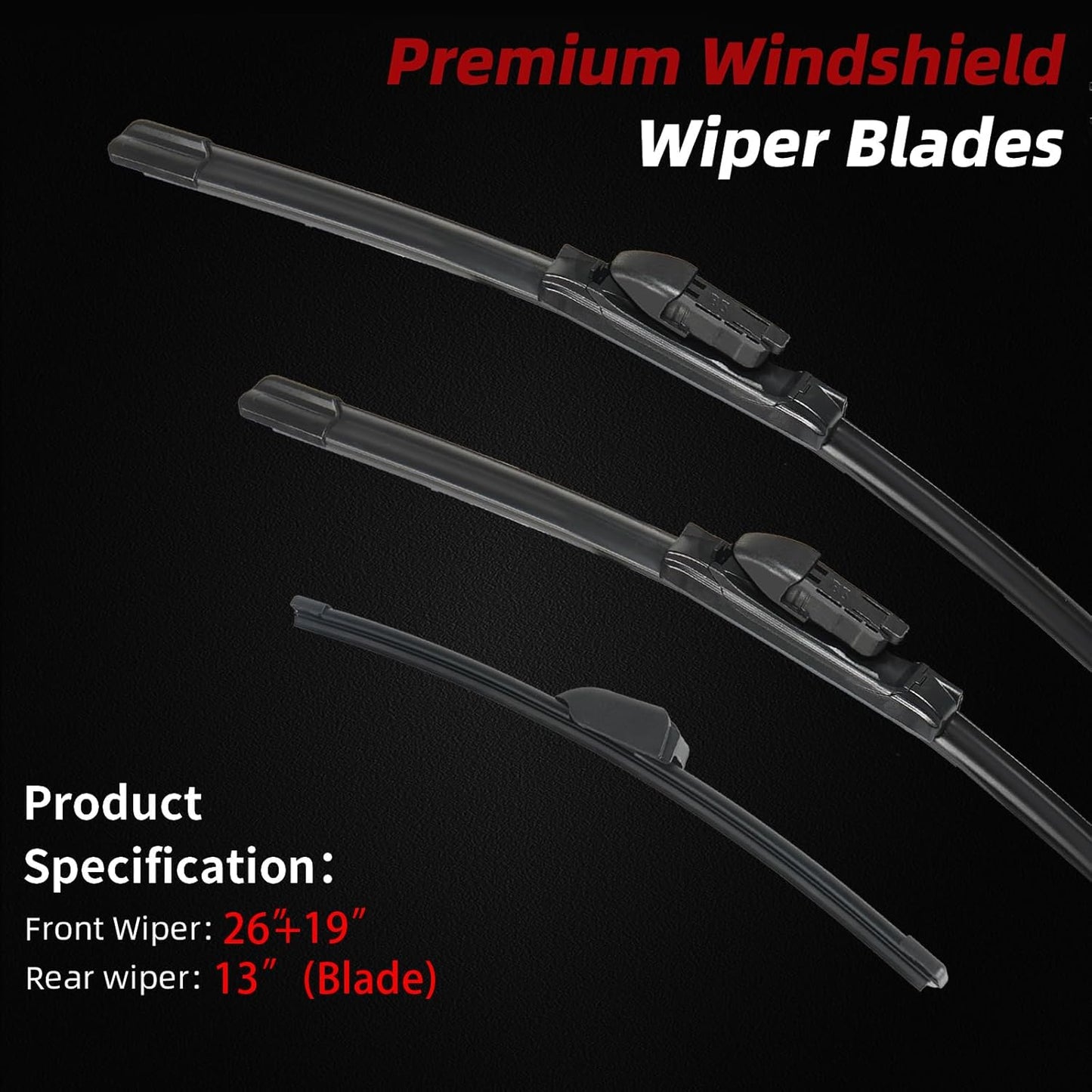 OTUAYAUTO Windshield Wiper Blades - Replacement for Jaguar F-PACE 2017-2025, Front and Rear Wipers Set, Top Lock - 26"+19"+13" (Pack of 3)