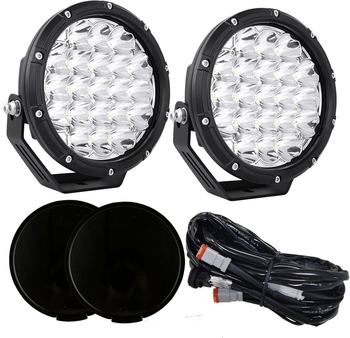 BIGLION.X Round LED Offroad Lights 7 Inch Super Bright Offroad Driving Spot Lights with Black Covers IP68 12V 24V for Trucks Pickup ATV UTV SUV