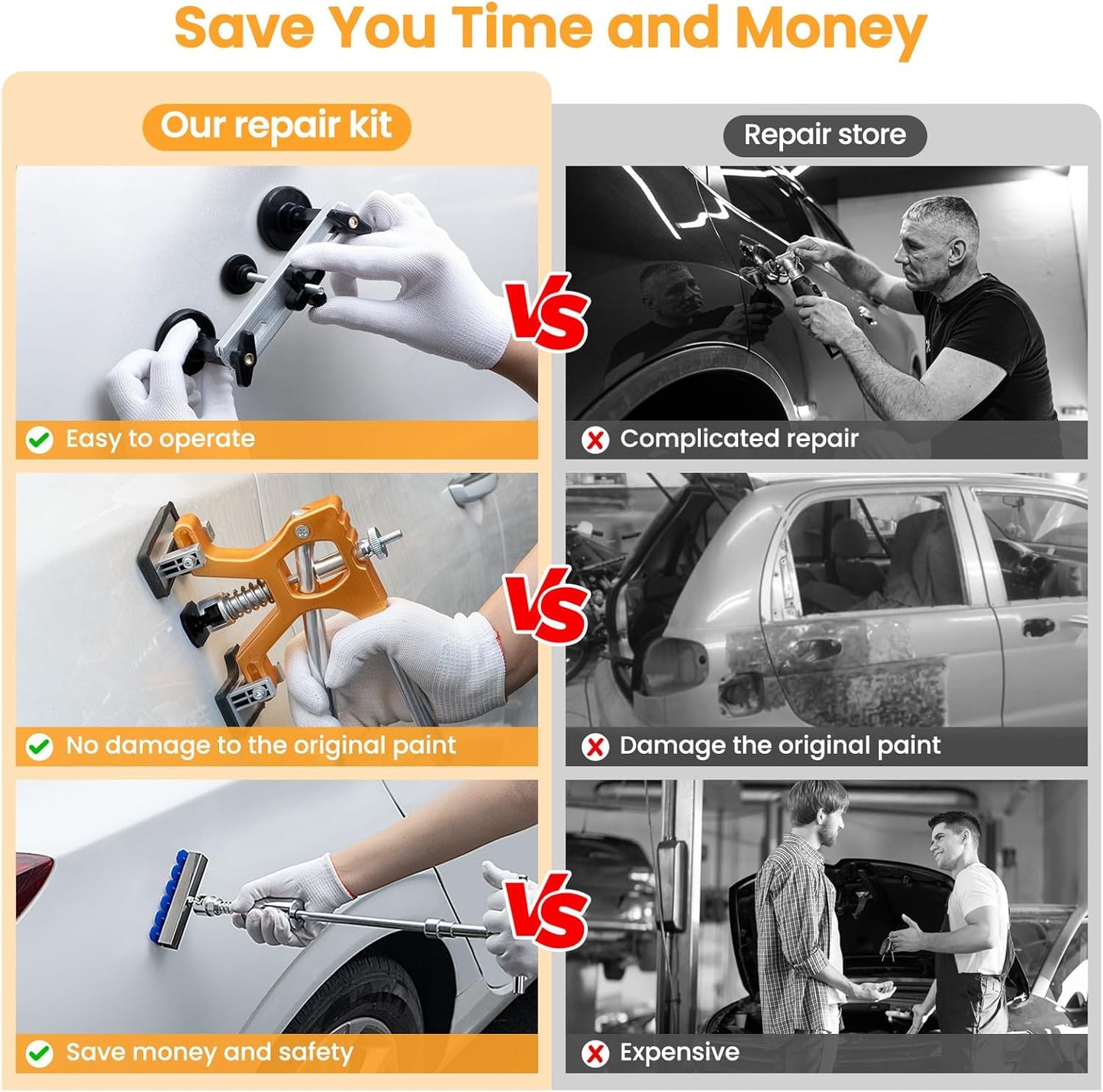 134PCS Dent Puller, Paintless Dent Removal Kit – All-in-One Car Dent Puller Kit with Slide Hammer 2 in 1 T-Bar, Golden Lifter, Bridge Puller–Dent Repair for Hail, Dings