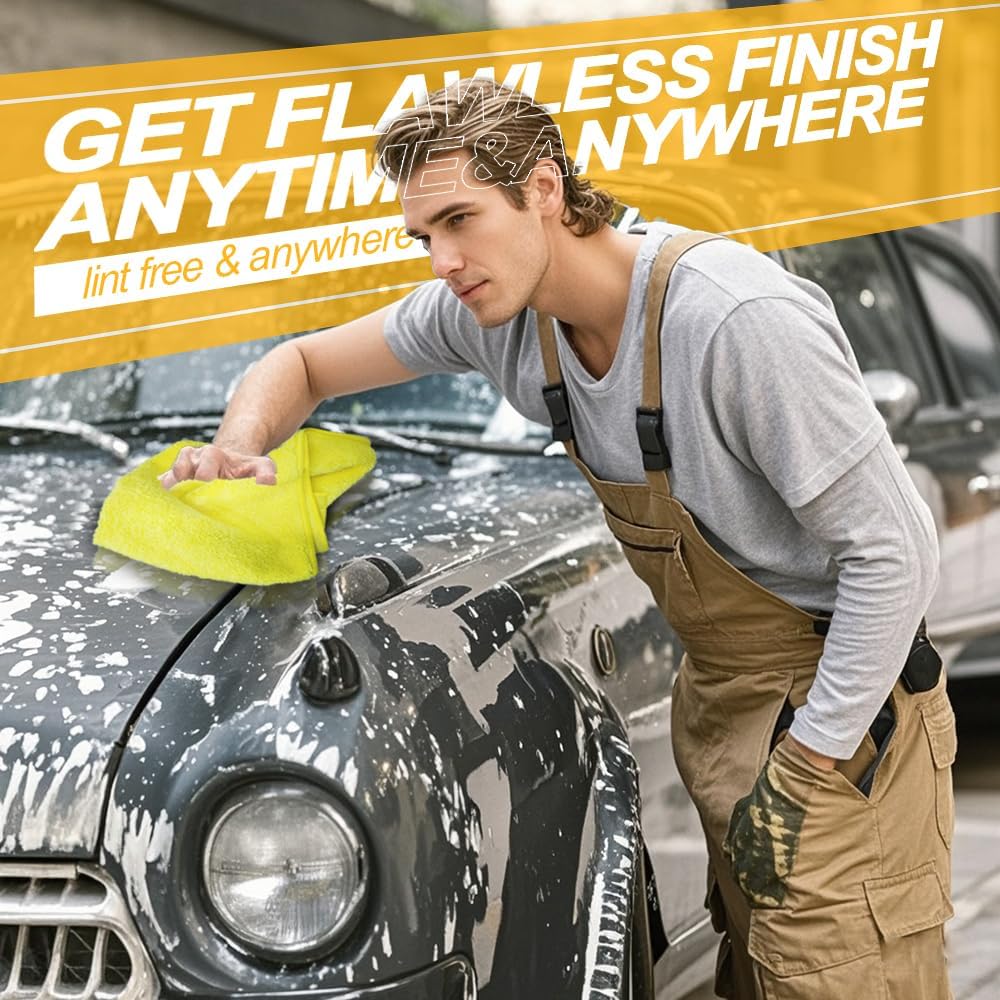 Microfiber Cleaning Cloths Car Interior & Exterior,Highly Absorbent Cloth,Car Wash Rags Lint Free and Reusable，Cleaning Rag for House,Kitchen,Bathroom,Office,16"x16"|Yellow 6-Pack