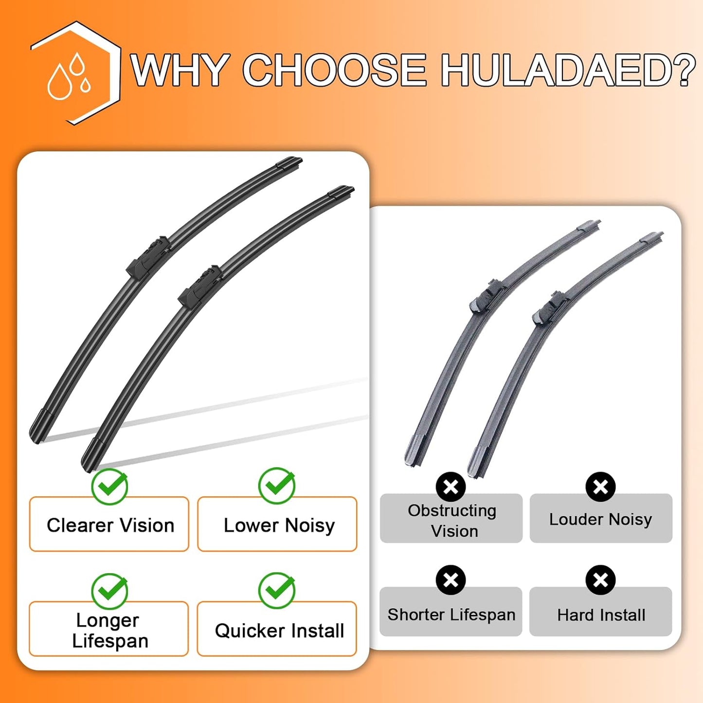 HULADAED® 26'' 18'' 16'' Windshield Wipers Replacement for Subaru Outback Legacy 2023-2020,Silicone Front Rear Wiper blades for MY Car-All Weather & Quiet(3 PACK)