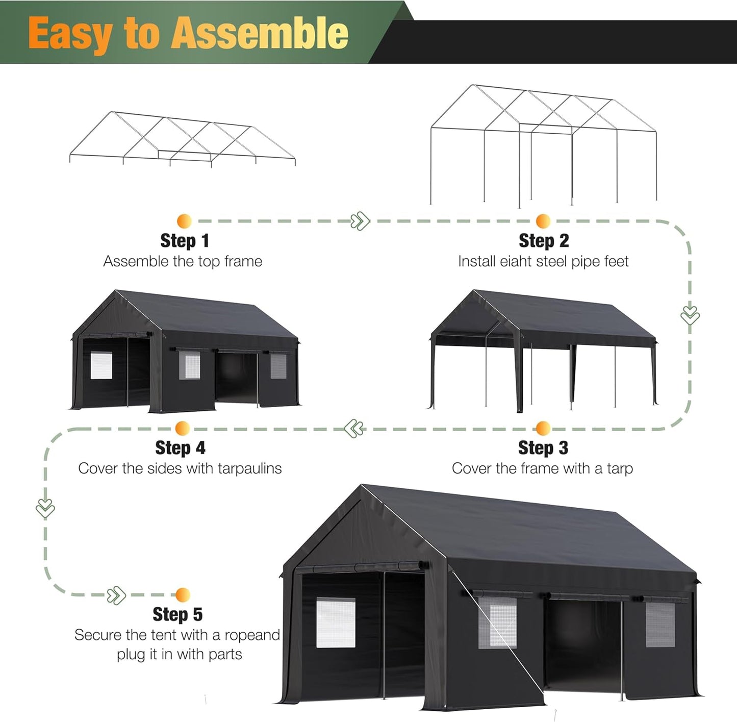 Polar Aurora Carport, 12x20 FT Heavy Duty Carport with Side-Opening Door & Roll-Up Windows, Car Port Canopy, Outdoor Portable Garage for Car, Truck, Boat, Motorcycle