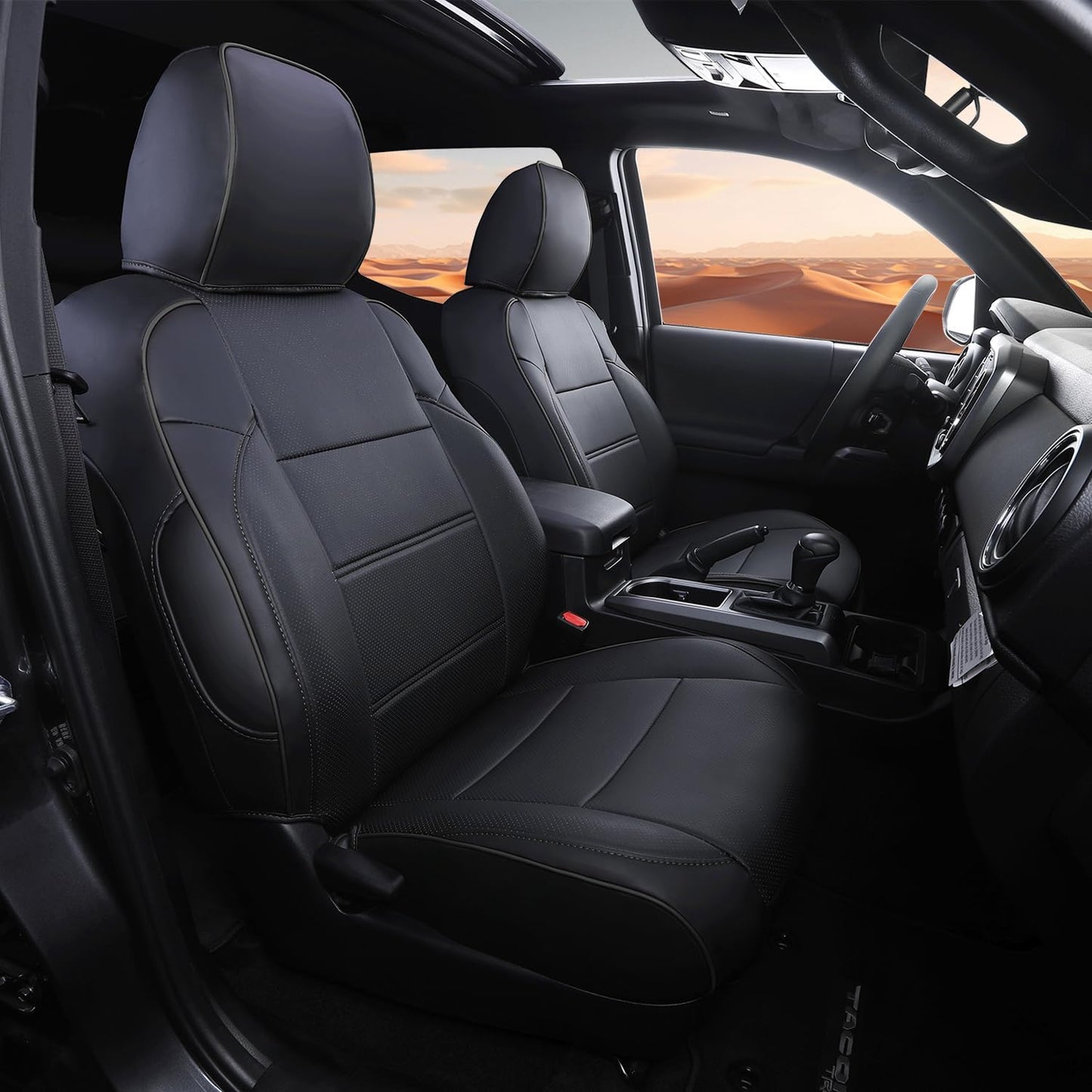 Car Seat Covers Full Set for Toyota Tacoma Double & Crew Cab 2023 2022 2021 2020 2019 2018 2017 2016 Tacoma Interior Accessories Premium Faux Leather Breathable Waterproof (Pure Black)