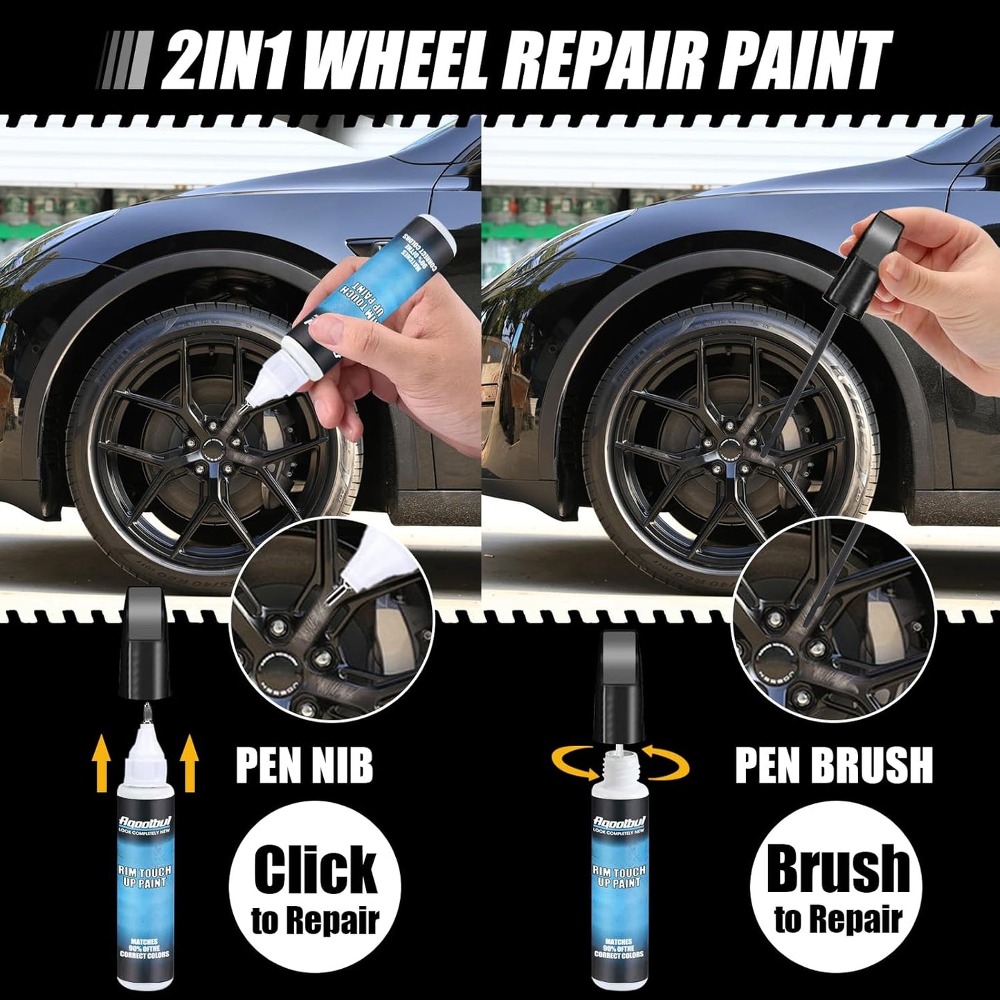 Matte Black Rim Touch Up Paint - Car Wheel Repair Kit Curb Rash, Gloss or Matte Black Rim Touch Up Paint, Quick And Easy Wheel Scratch Repair Kit, Wheel Repair Kit Curb Rash (Matte Black)