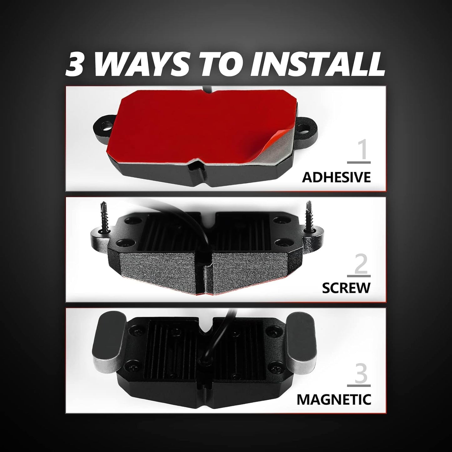 OPT7 Photon RGB LED Magnet Rock Lights with APP & Remote Control, 8 Black Pods Wide Angle Multicolor Neon Underglow Lighting Kit with Extension Wire, IP68 Waterproof for Offroad Truck Jeep RZR ATV UTV