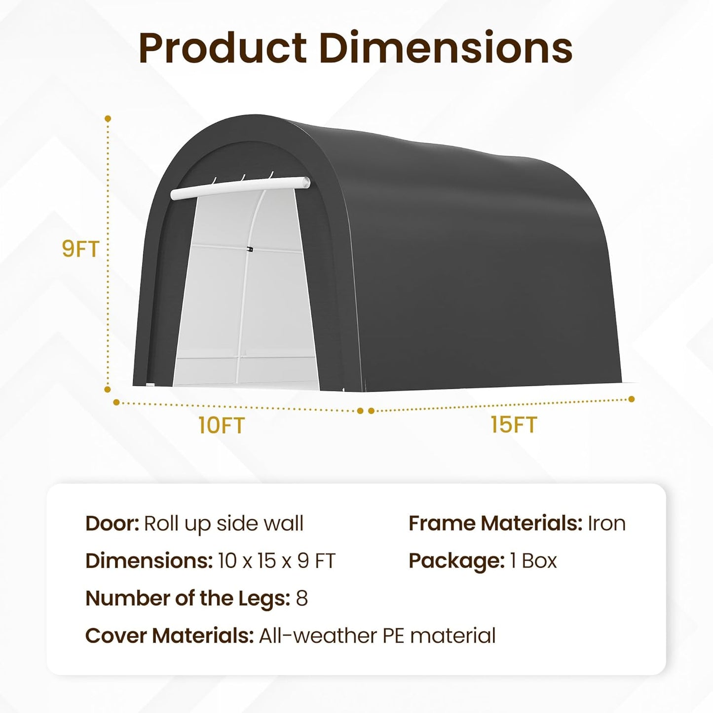 Kiss the Water Carport, Round Portable Garage, Steel Heavy Duty Carport with Ground Stakes, Tensioner and 2 Roll Up Windows PE Fabric Car Port, Garage, Storage Shed, Tent for Storage, SUV (10x15 Ft)