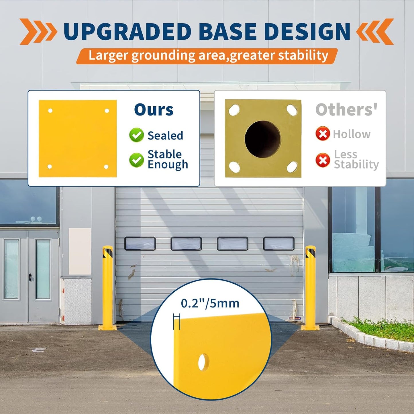 4.5x42 Inch Safety Bollard Post - Yellow Steel Bollard with Anchor Bolts (1-Pack) for Parking Lots, Walkways & Traffic Areas