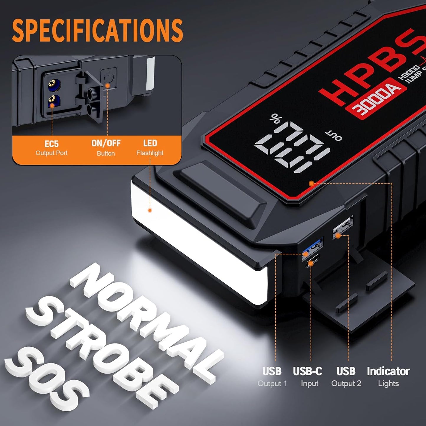 Jump Starter - 3000A Car Battery Jump Starter for Up to 10L Gas and 8L Diesel Engines, 12V Portable Battery Jump Starter Box with 3.0" LCD Display