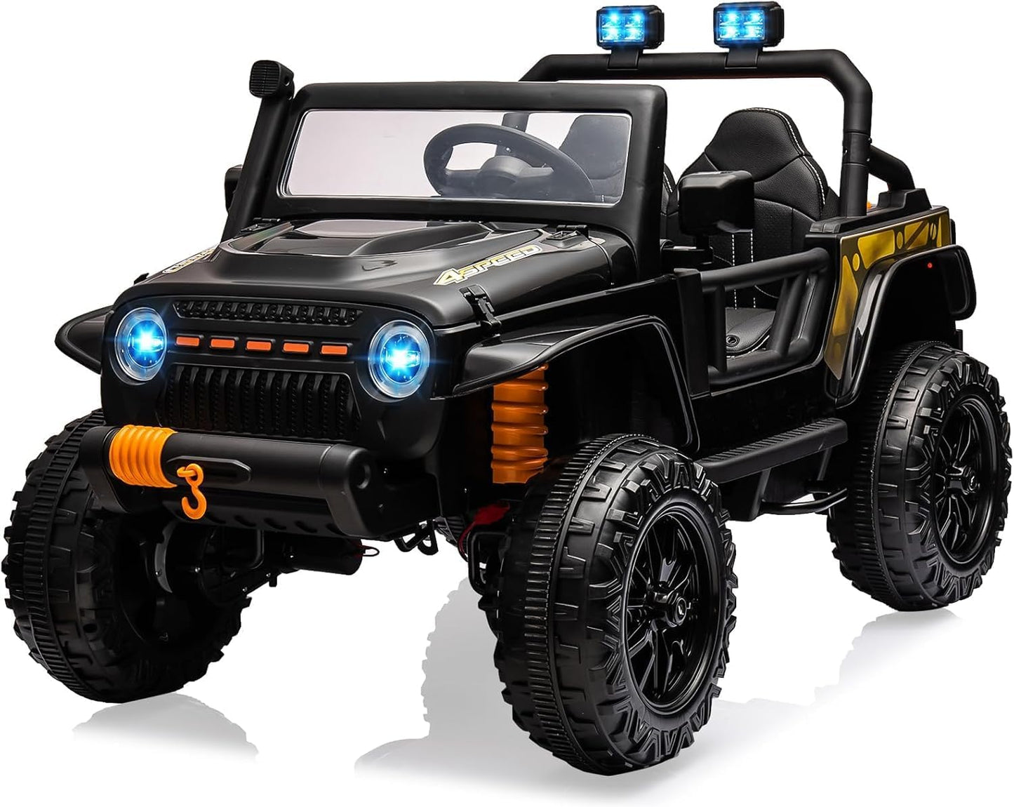 Hetoy 24V 2 Seater Ride On Car for Kids, Electric Truck with Remote Control, Ride on Truck w/ 4-Wheeler Suspension, 4x55W Powerful Engine, 4WD Battery Powered, LED Lights, Soft Braking