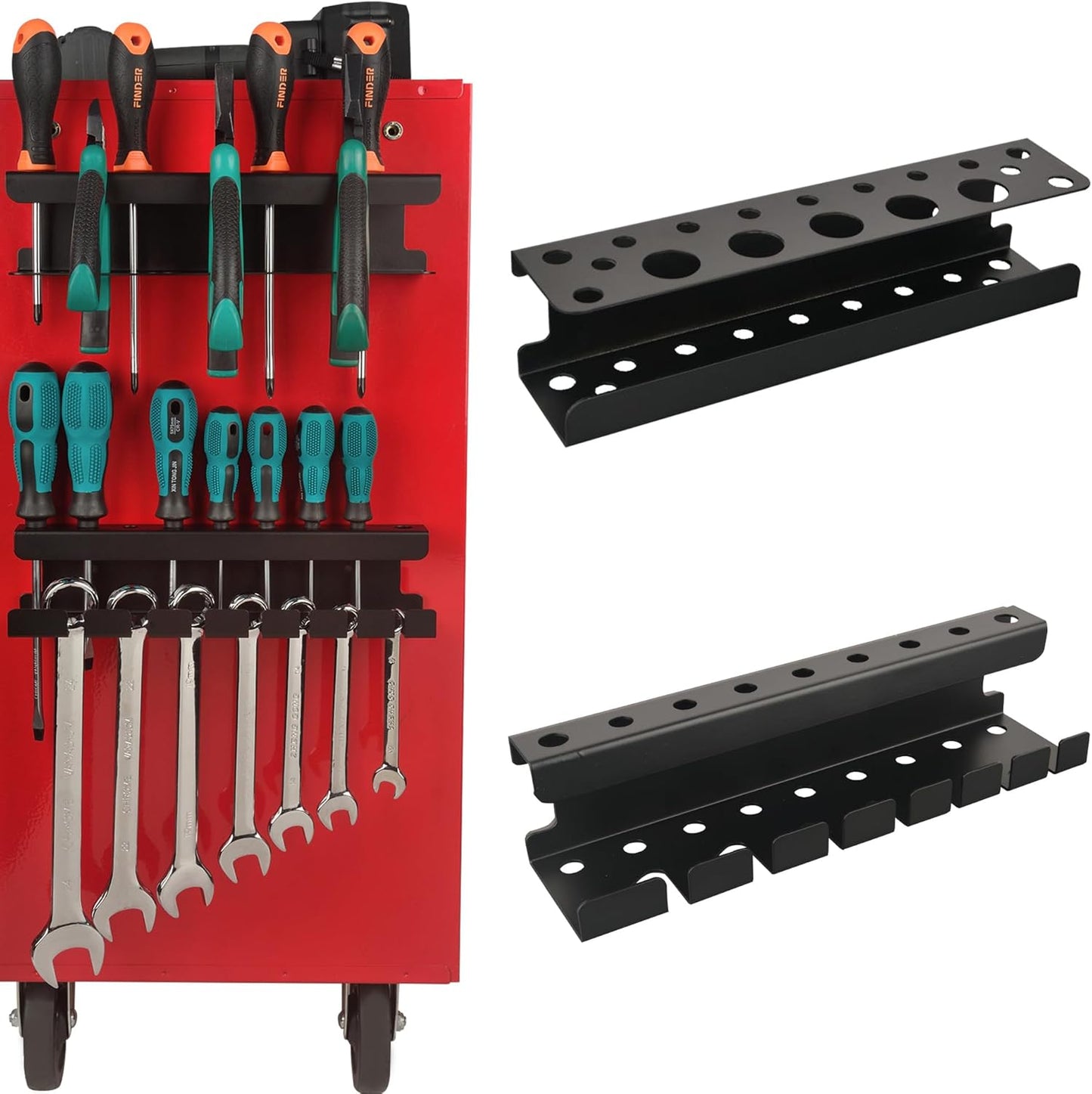 ULIBERMAGNET Magnetic Screwdriver Holder,Magnetic Wrench Holder,Heavy Duty Black Metal Tool Storage Organizer,Set of 2 Magnetic Mount Tool Holder for Garage,Workbench,Tool Cart,PegBoard