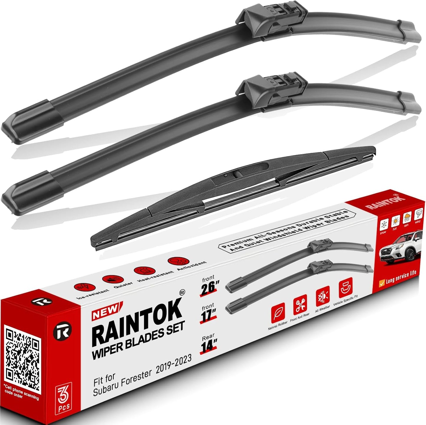 Windshield Wiper Blades Replacement for Subaru Forester 2019 2020 2021 2022 2023 2024 Original Factory Quality Front Rear Wipers Blade Set for My Car - 26" 17" 14" (Pack of 3)