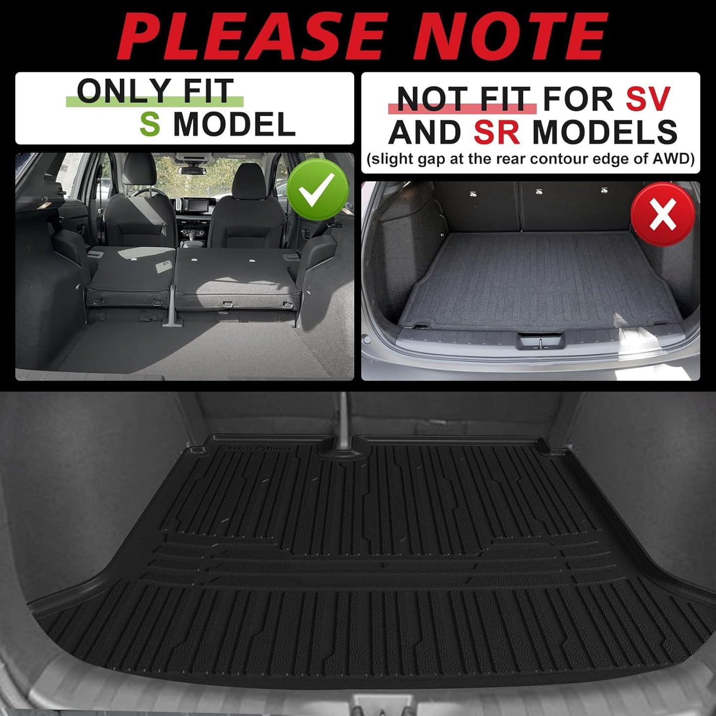 TripleAliners Trunk Mat All Weather Liners Compatible with 2025 Nissan Kicks Interior Accessories Custom Fit Anti-Slip TPE Full Coverage Protection Rear Trunk Floor Mat (S Trim Level ONLY)