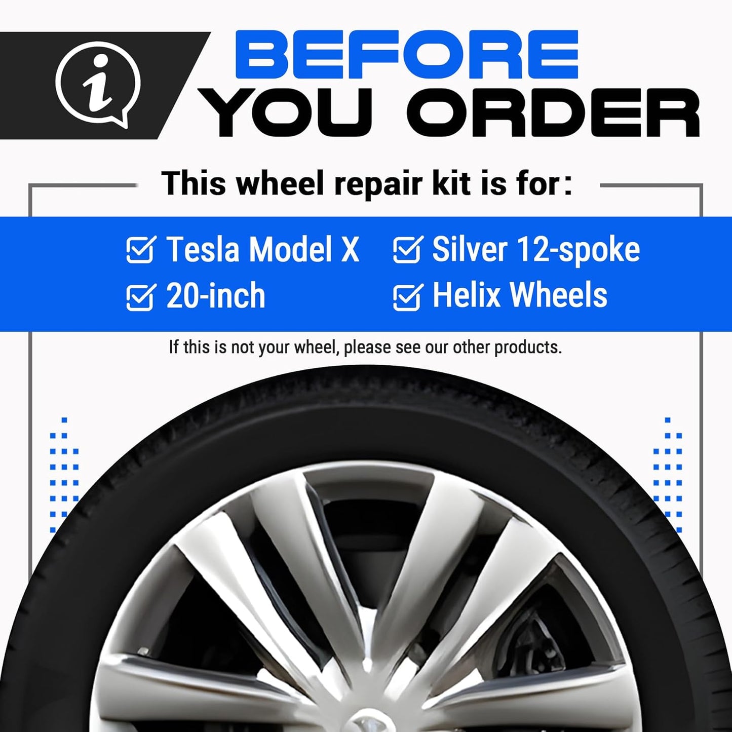 Premium Tesla Wheel Curb Rash Repair Kit for Model X 20-inch Silver Helix Rims - DIY Kit with Color-matched Touch Up Paint - Made in USA