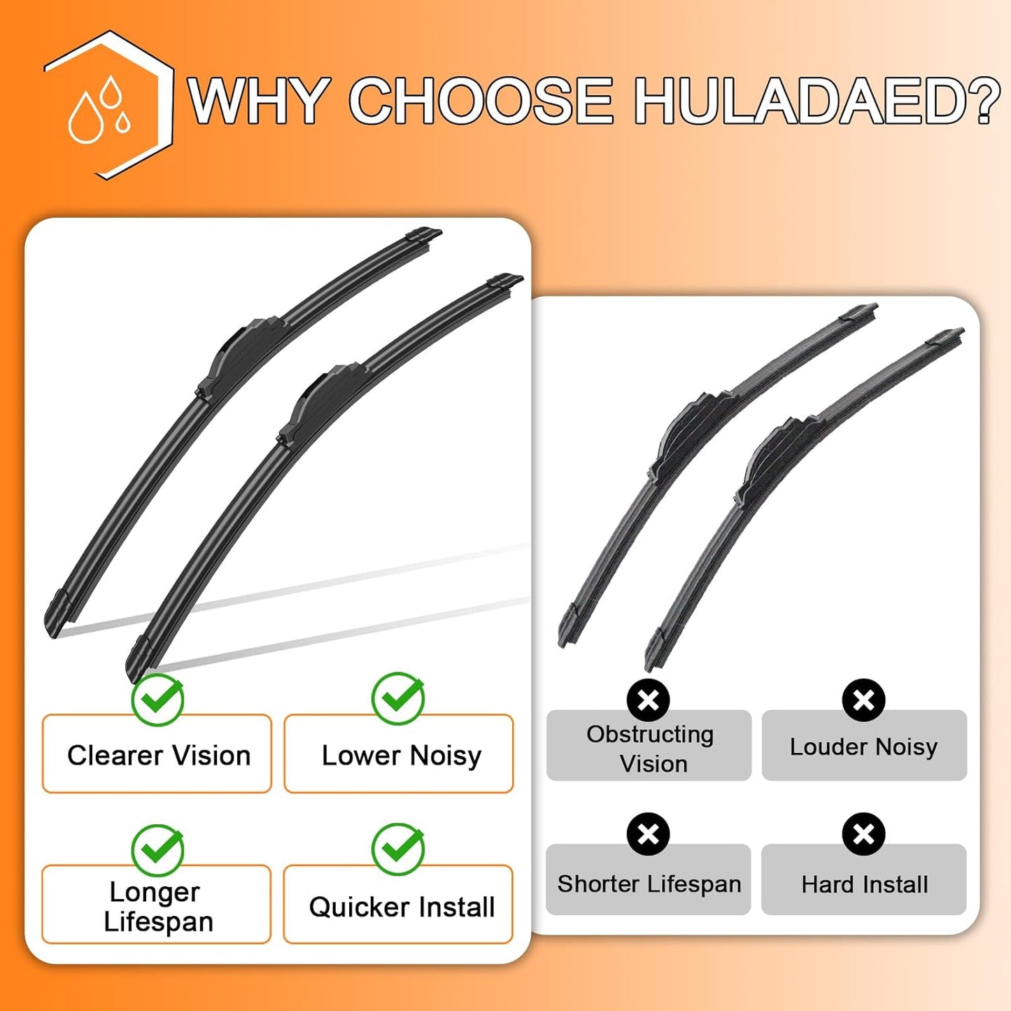 HULADAED® 26'' 18'' 12'' Windshield Wipers Replacement for Mitsubishi Outlander 2014-2020 Nissan Murano 2024-2015 Infiniti QX50 Acura RDX 2021-2019,Silicone Front Rear Wiper blades for MY Car(3 PACK)
