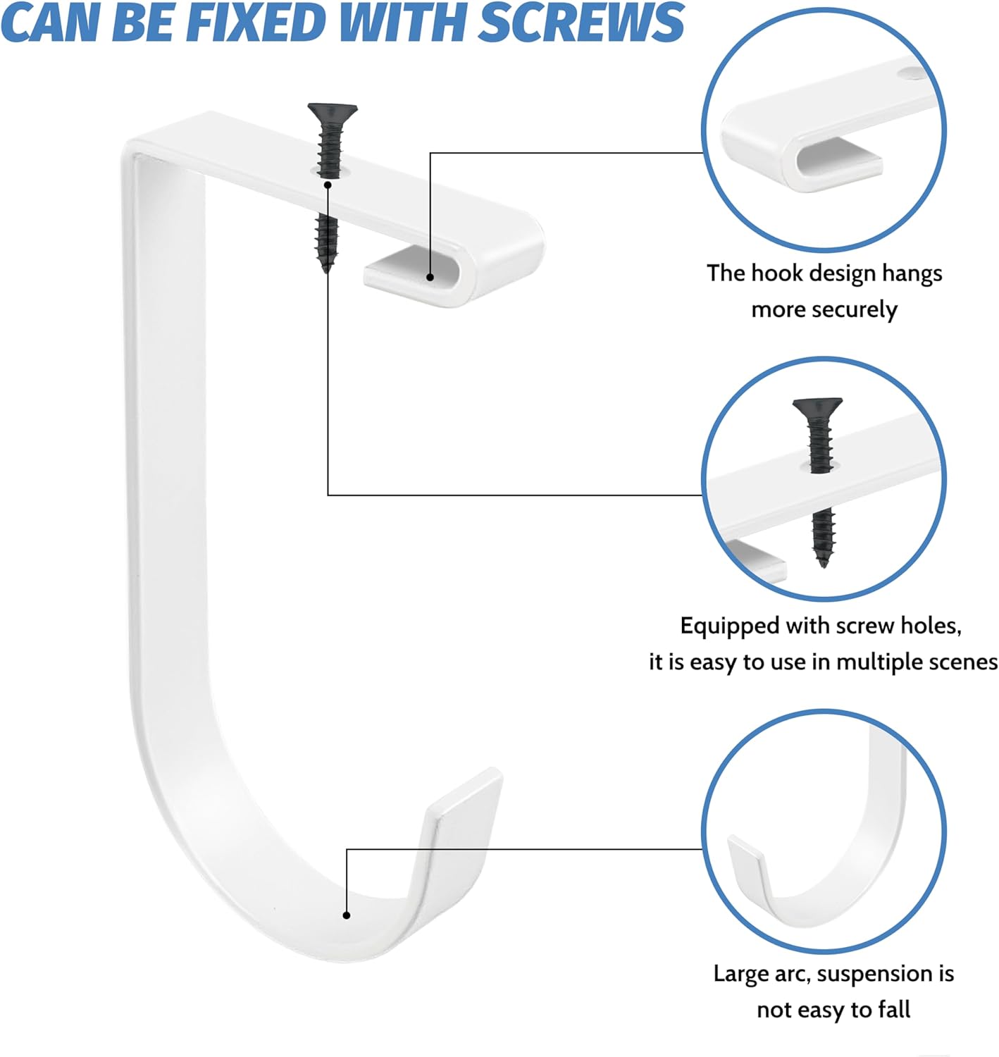 4-Pack Heavy Duty Add-On Flat Hook Accessory for Garage Ceiling and Wall Storage, Alloy Steel, White - Suitable for FLEXINOUMTS Racks and Shelves