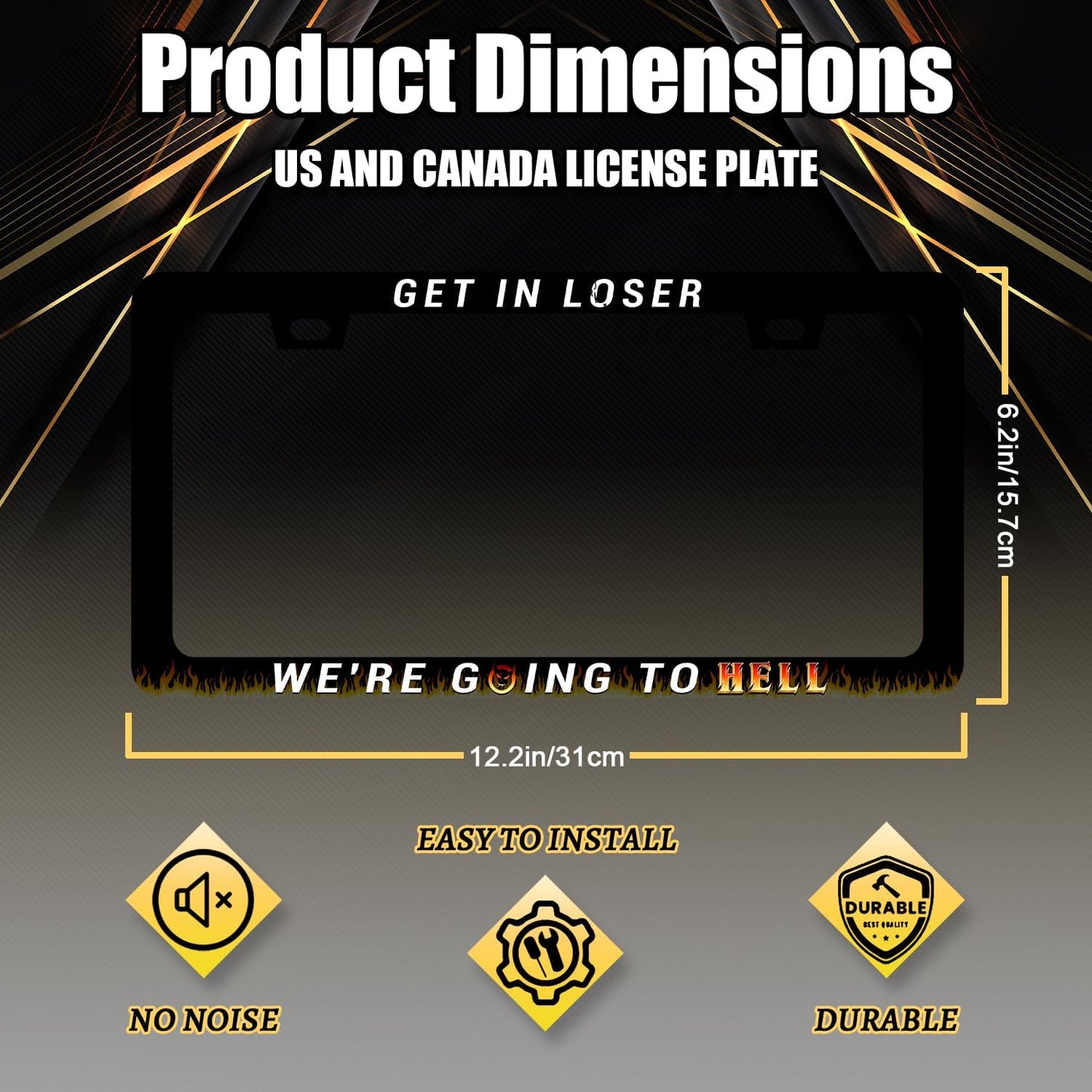 Get in Loser We're Going to Hell License Plate Frame Jesus License Plate Frames for Personalized Car Decorative Stainless Steel Funny License Plate Holder Christian Auto Part 12.2" x 6.2"