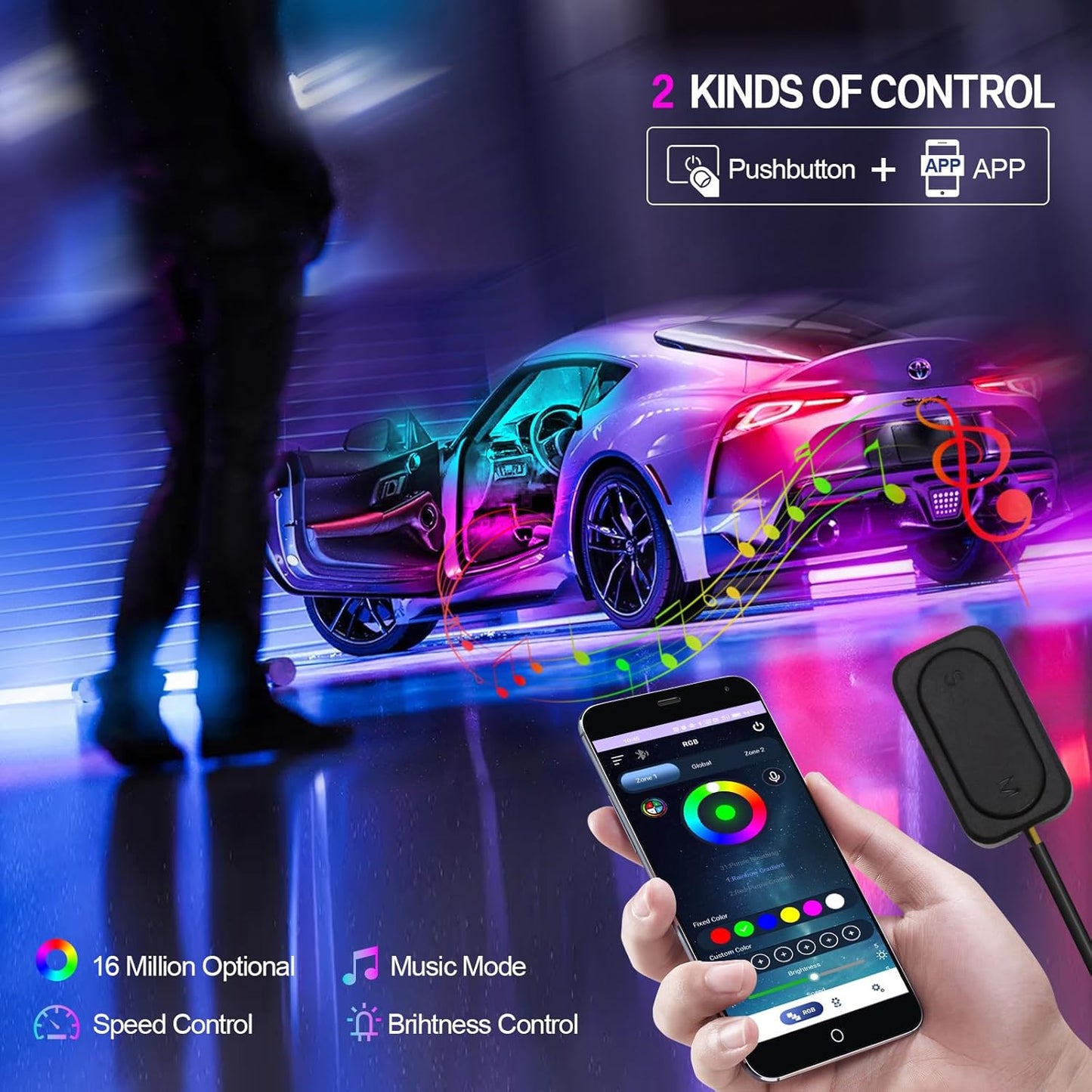 New Version Dreamcolor Acrylic Car Interior Lights 22 in 1 RGB LED Strip Lights APP Control Zoned Control System 252 Color Modes DIY Fiber Optic Ambient Lighting Kits Music Car Neon Lights