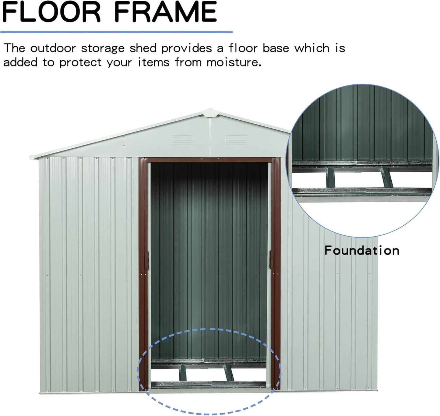 6x5 FT Outdoor Storage Shed, Metal Garden Shed with Frame Floor, Outside Tool Shed with Lockable Sliding Doors, Waterproof Storage Building with Sloped Roof for Backyard, Patio, Lawn, White
