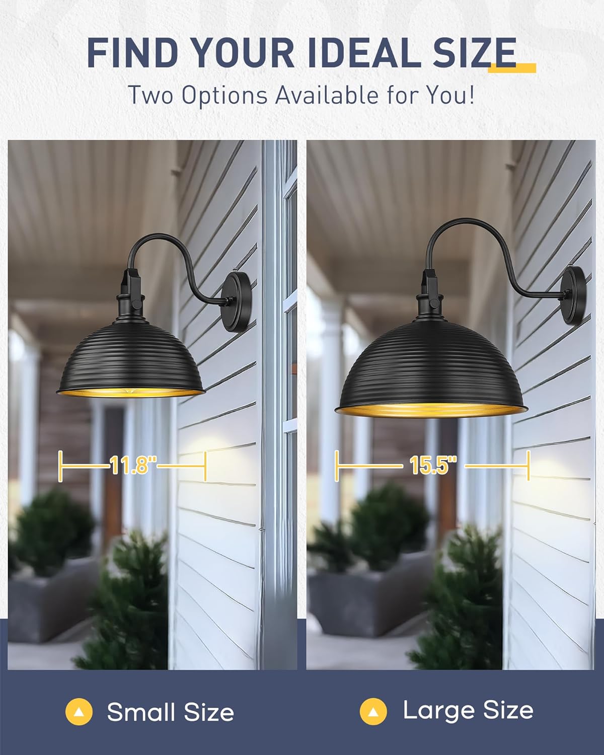 kudos Porch Light Motion Sensor 15.5" Large Outdoor Gooseneck Barn Light Fixture Black Farmhouse Wall Sconce Lantern for Entryway Garage, 1 Pack, KDOWL04-BK-L-LC