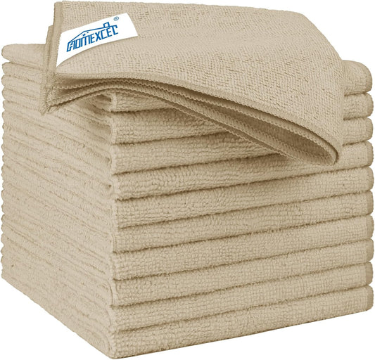 HOMEXCEL Brown Microfiber Cleaning Cloth 12 Pack, 12.5 x 12.5 inch Microfiber Towels for Cars, Ultra Absorbent Car Washing Cloth, Lint Free Streak Free Cleaning Rags for Car, Kitchen, and Window