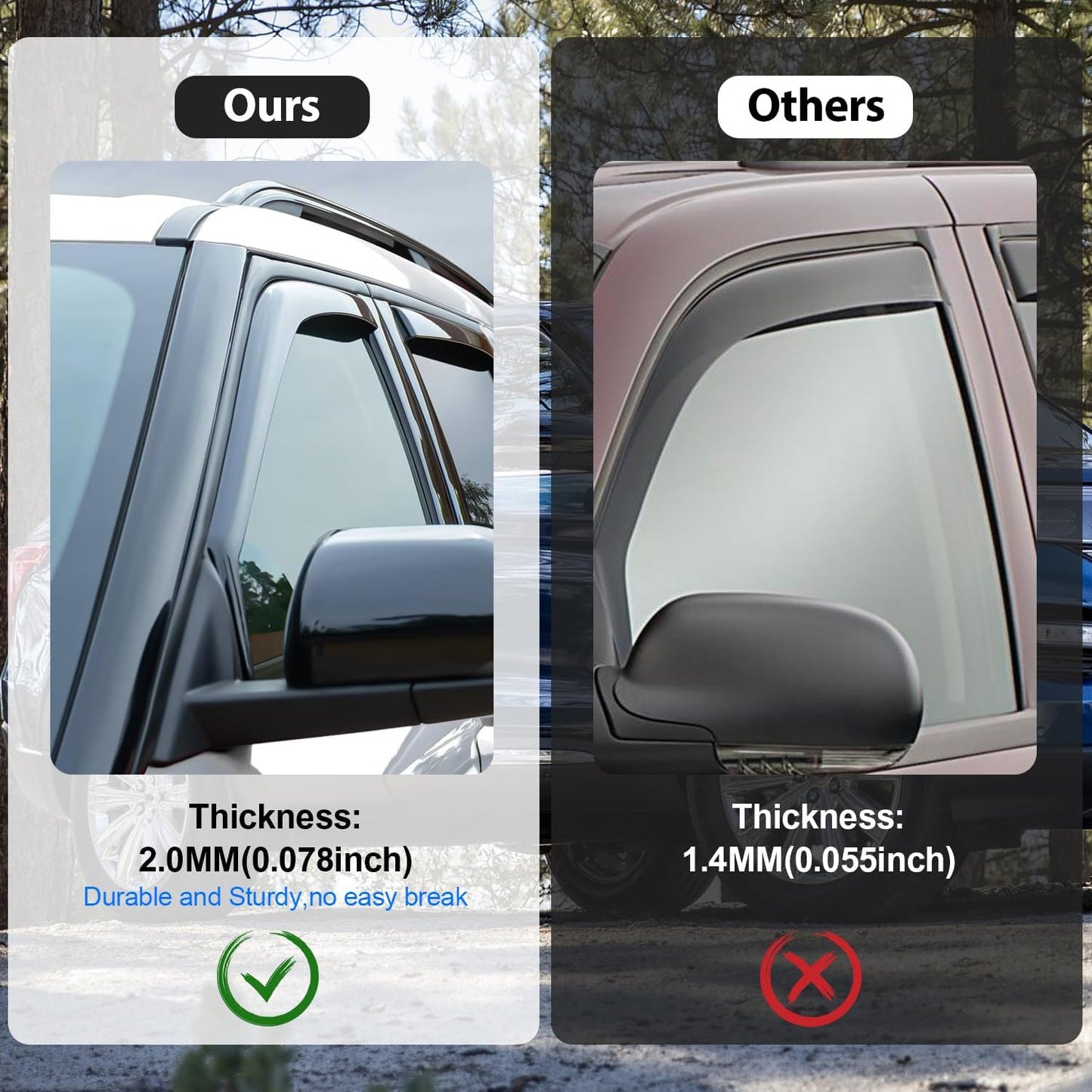 Nilight in-Channel Rain Guards for Toyota Tundra Crew Max 2007 2008 2009 2010 2011 2012 2013 2014 2015 2016 2017 2018 2019 2020 2021, Vent Window Visors, Original Window Deflectors-4PCS