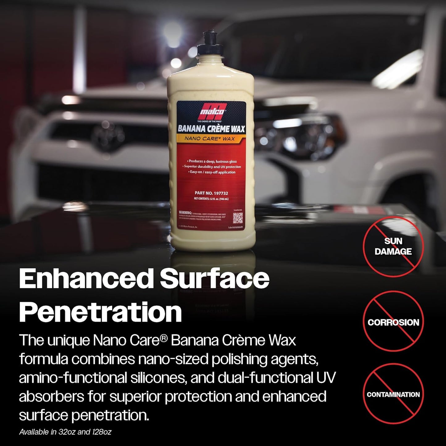 Malco Nano Care Banana Creme Wax - Deep Gloss Shine and Long-Lasting UV Protection/For Automotive, Marine and Industrial Finishes / 1 Gallon (197701)