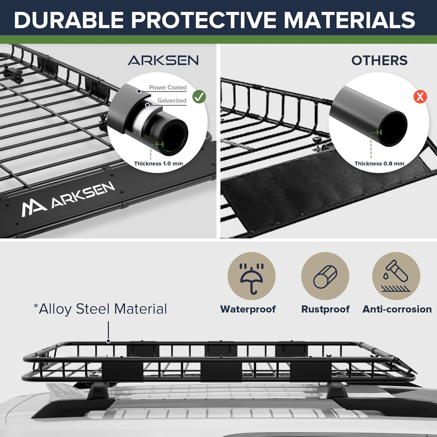 ARKSEN 64 x 39 x 4 Inch Upgrade Universal Roof Rack - 150Lbs Capacity Heavy Duty Rooftop Cargo Carrier with Extension for Car, SUV & Pickup, Durable Steel, Easy Install, Spacious Storage