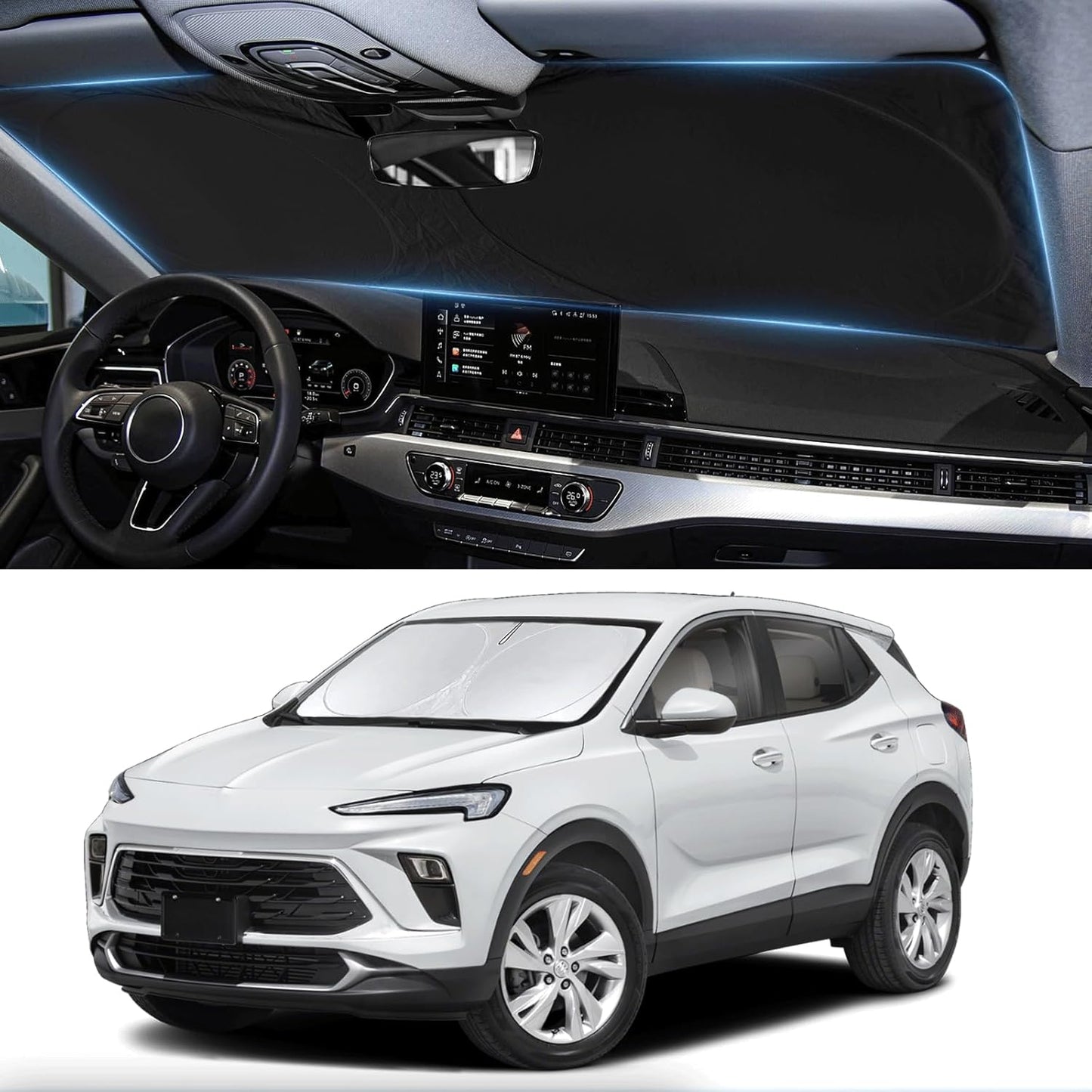 Custom fit Encore GX Windshield Sunshade for Buick Encore 2020 2021 2022 2023 2024 2025 Accessories Front Window Car Shade Cover for Windshield Sun Visor Screen Protector 210T Reflective Block UV Ray