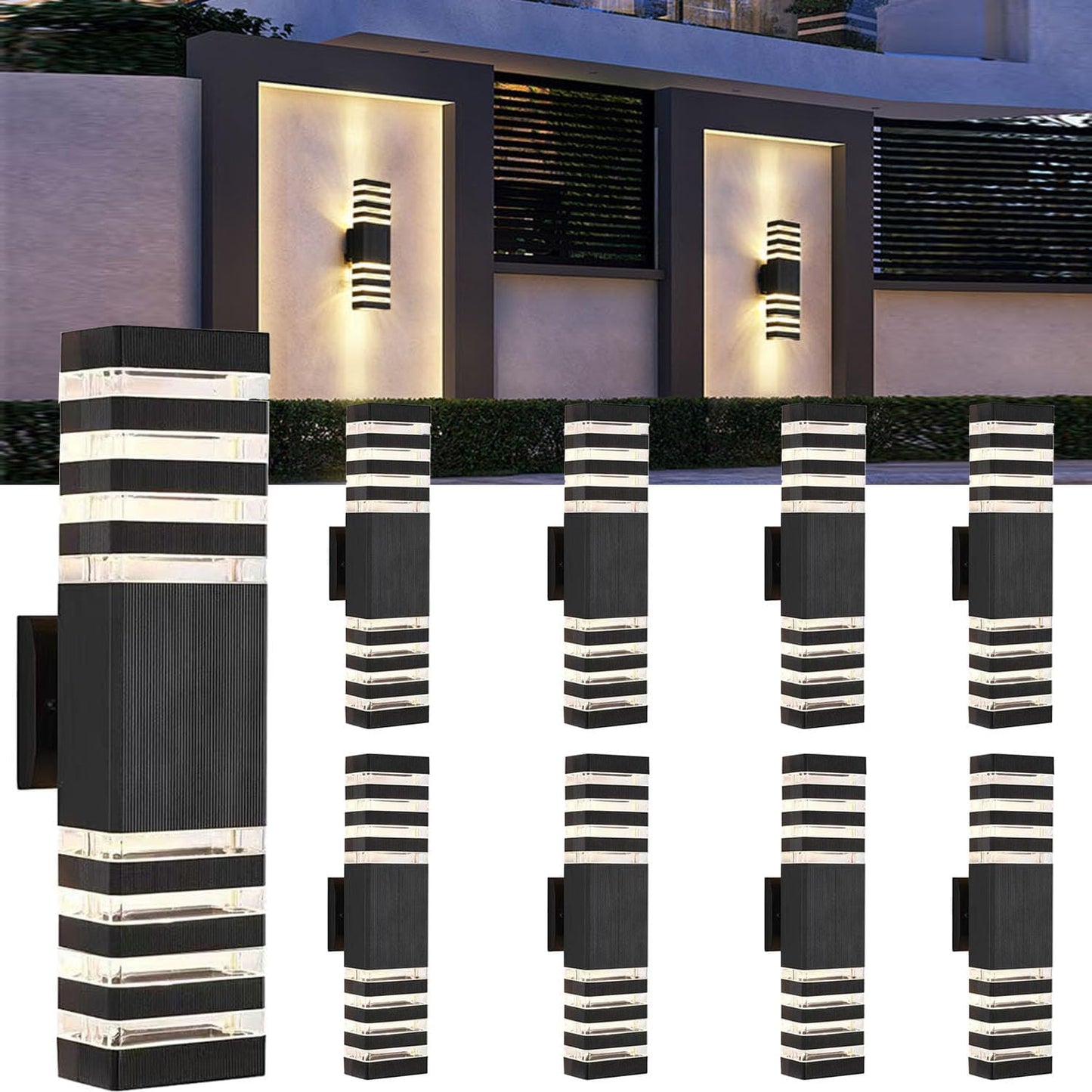 18inch LED Square Up & Down Wall Lights,24W Outdoor Wall Light 4000K Day White Aluminum Body Waterproof IP65 LED Exterior Light Fixtures Wall Mount for House Patio Garage Garden. (8 Pack)