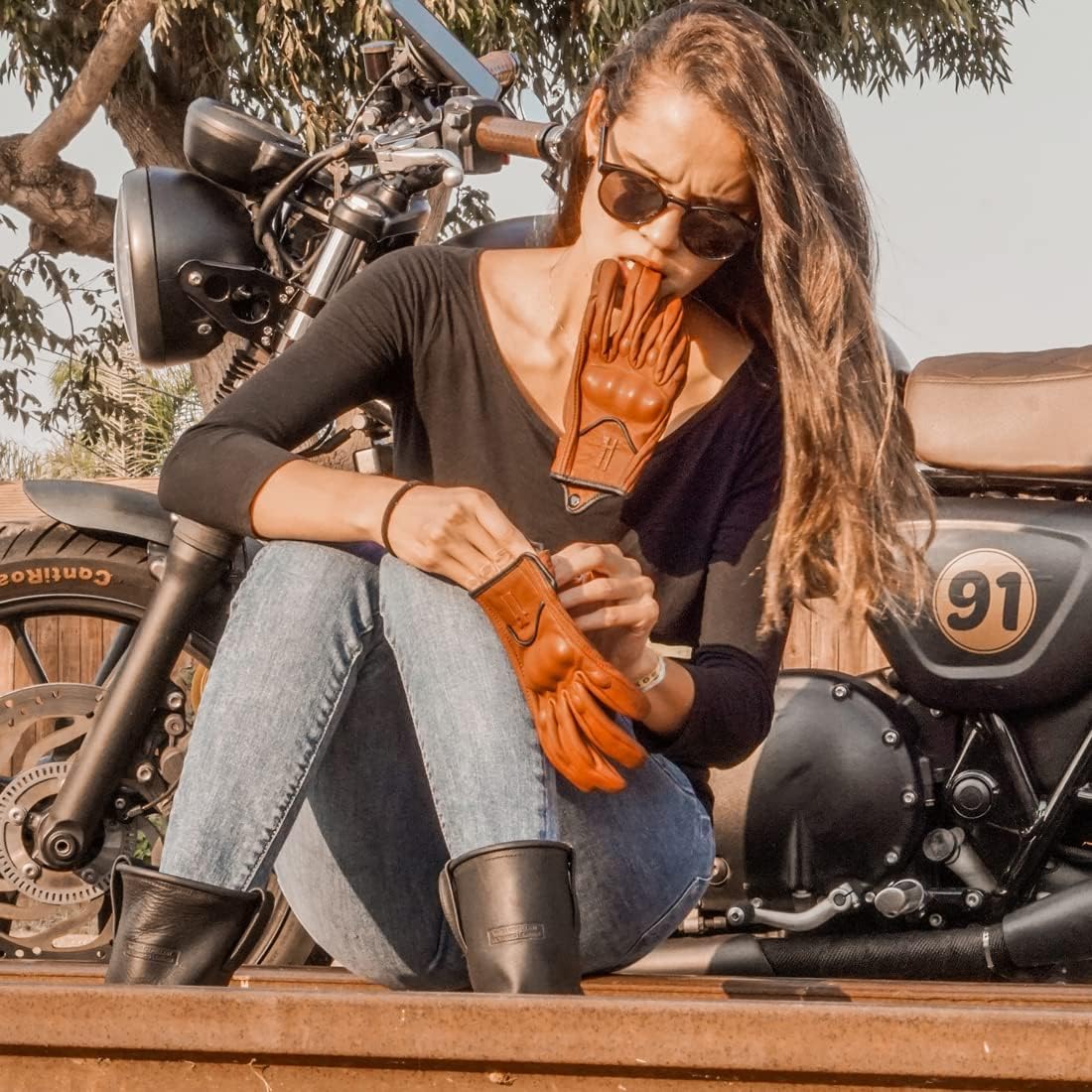 Harssidanzar Women's Motorcycle Gloves,Leather Motorcycle Gloves, Motorbike Gloves, Road Racing, Cycling, Climbing, Powersports Gloves Touchscreen GL016