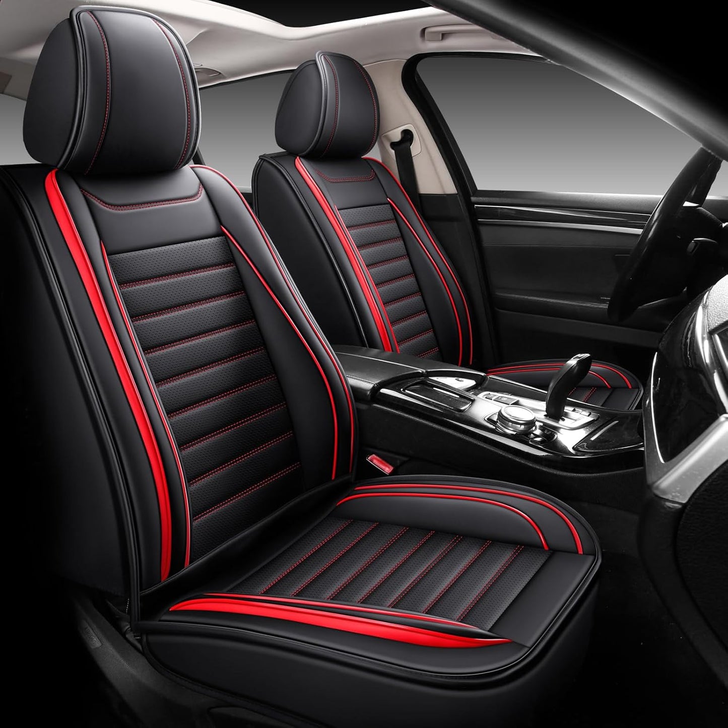 Car Seat Covers Full Set, Universal Faux Leather Car Seat Covers, Waterproof Breathable Automotive Seat Covers for Most Sedans SUV Trucks, Wine Red