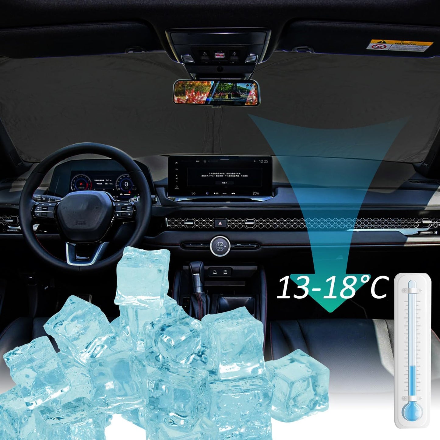 ROCCS Windshield Sunshade UV Ray Reflector Compatible with Chevy Tahoe GMC Yukon 2021-2025 Front Window Sun Shade Shield Cover Foldable Reflective Sun Visor