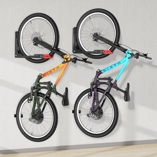 Bike Wall Mount 2 Pack Swivel Bike Rack for Garage, No Heavy Lifting Required Wall Bike Hangers Can Holds up to 77 lbs, Red