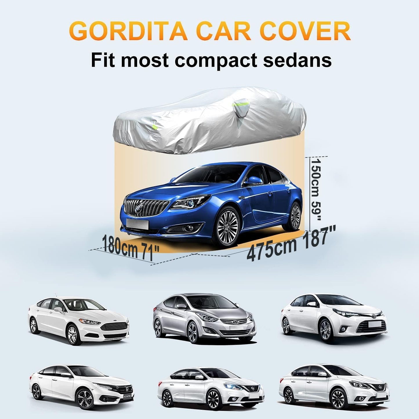Car Cover Outdoor Full Exterior Covers Sedan Sun UV Rain Snow Wind Protection Car Cover Universal Fit for Sedan (Length 178"-187")