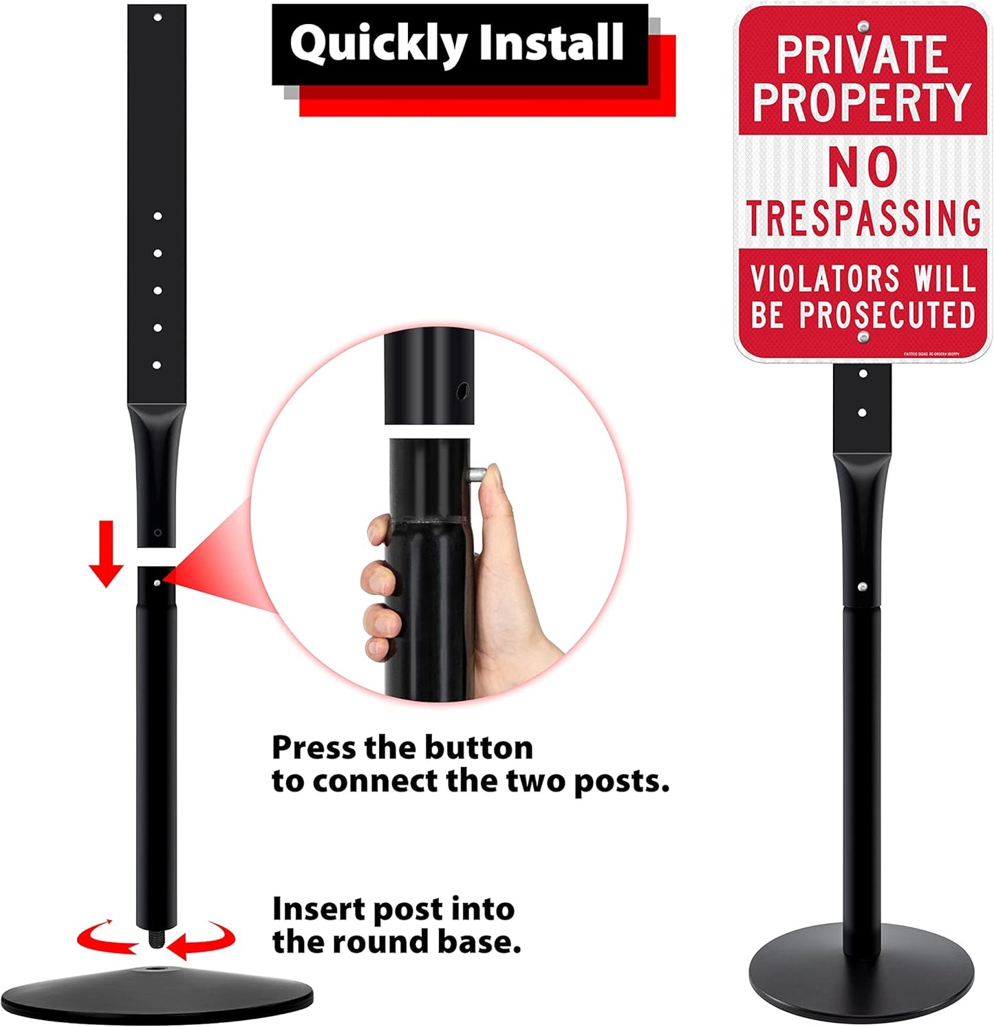 2Pack Heavy Duty Cast Iron Sign Stand - 48" Outdoor Portable Pedestal Post - Display Road Sign, Construction Sign Holder (Black)