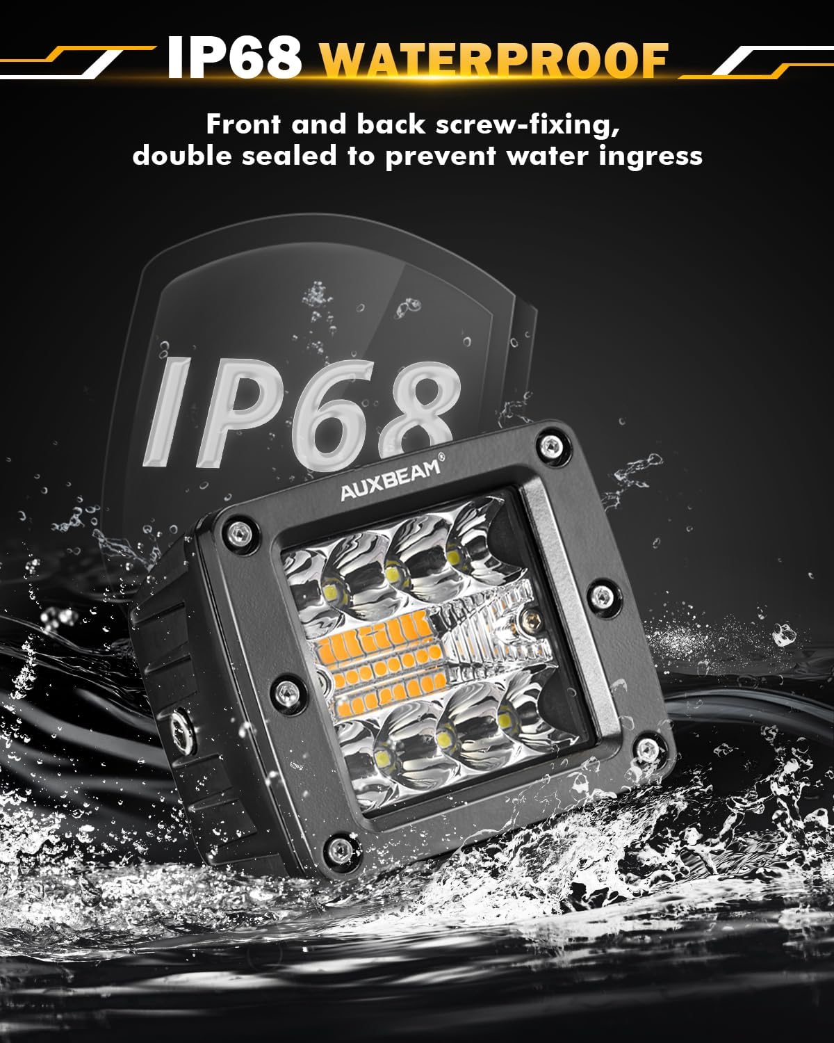 Auxbeam LED Pods 3 Inch 72W Amber Fog Light, 6 Modes Strobe Cube Pod Light Bar Dual Color Yellow Spot Flood Offroad Driving Lights Ditch Lights for Truck Car ATV