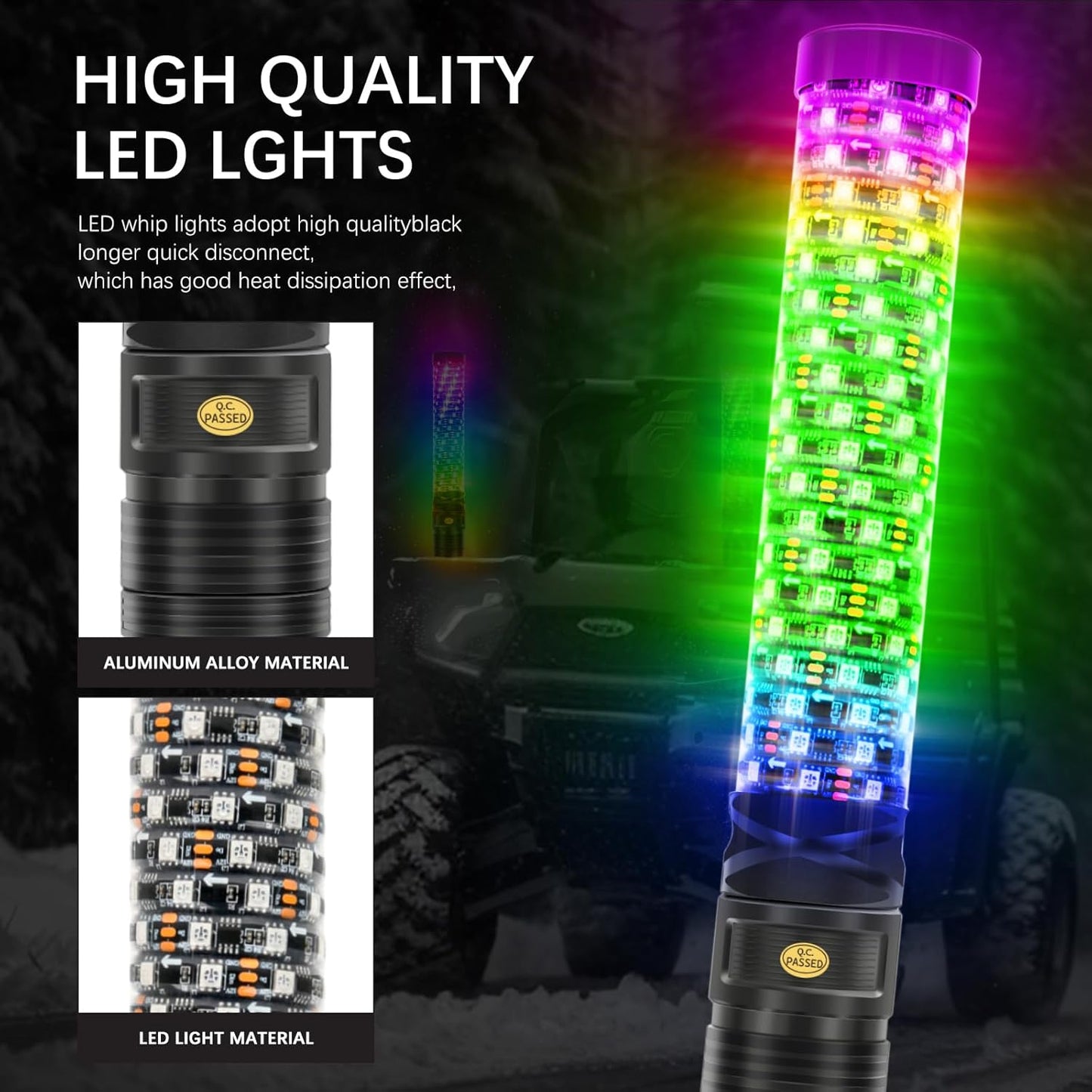 DREAMIZER 2PCS 1FT Fat Spiral Led Whip Lights with APP&Remote Control RGB Chasing Dancing Lighted Antenna Whips Compatible with Can-Am X3 UTV ATV RZR SXS Dune Buggy Offroad Truck