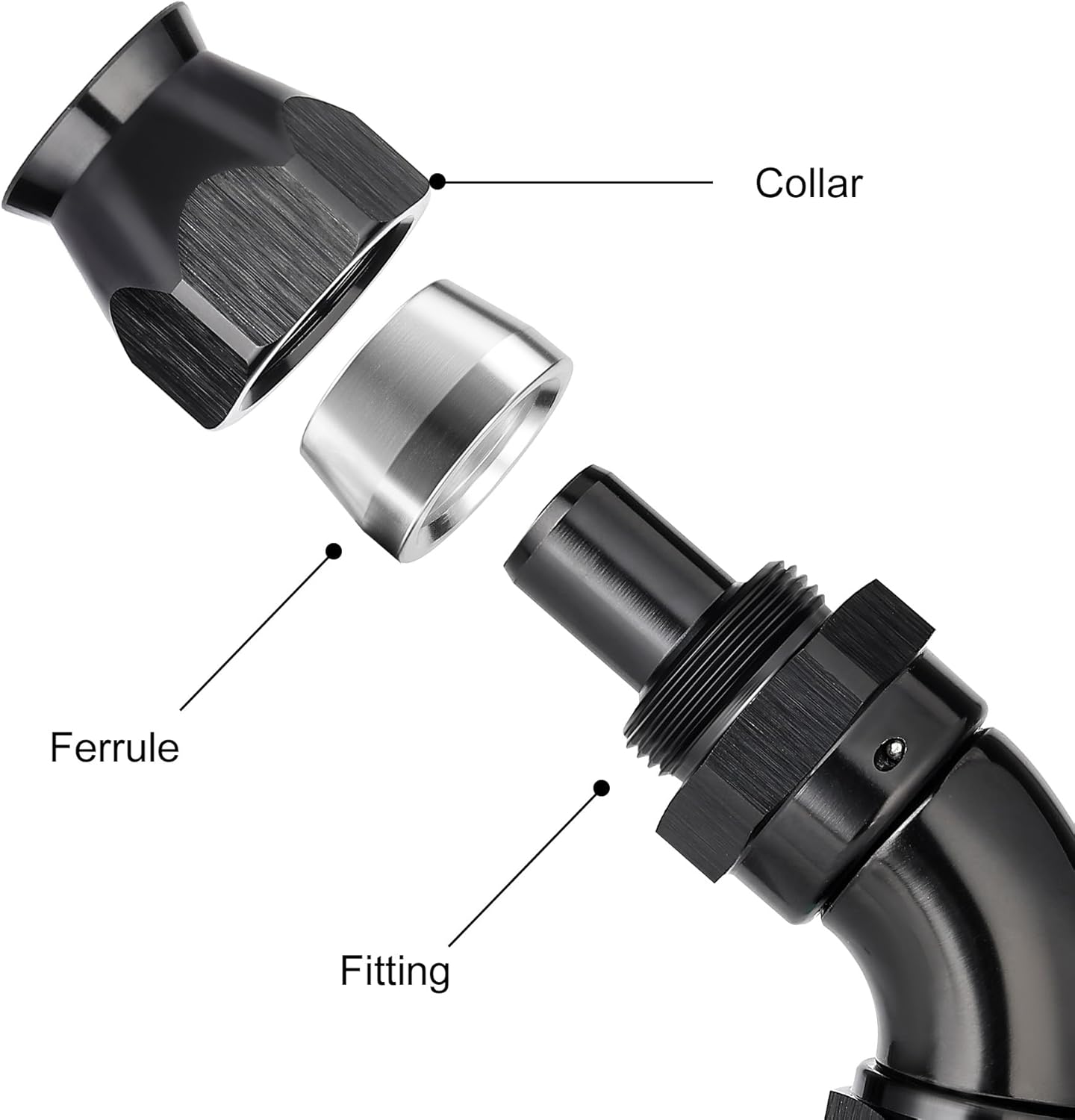 EVIL ENERGY 6AN 60 Degree PTFE One Piece Full Flow End Hose Fitting Aluminum Black