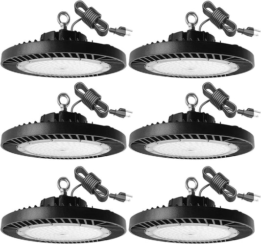 6Pack 250W UFO LED High Bay Light,30000lm 6000K Daylight 2500W Equivalent with US Plug Cable LED Garage Lights Commercial Warehouse Area Light Workshop Garage Factory Lowbay Area Lighting
