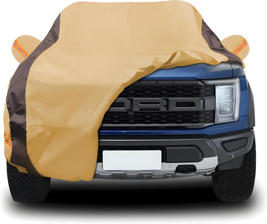 Car Cover Waterproof All Weather Compatible with Ford F150, Outdoor Anti-UV Sun Rain Protection Full Exterior Cover (Camel with Brown)