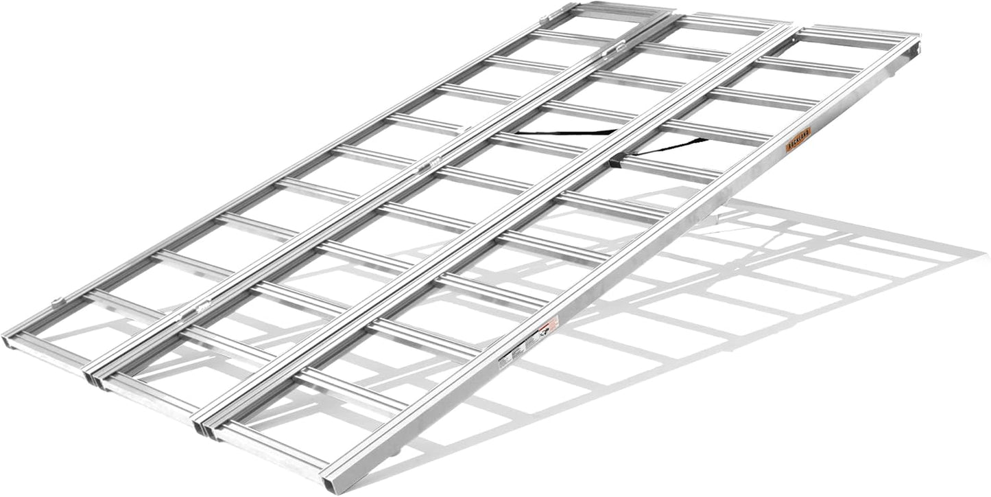 Rockland Tri-Fold Aluminum Loading Ramp, 84" x 54", 1500 LBS Loading Capacity, Portable Ramp for Motorcycles, Ebikes and ATVs, with 2 Safety Straps Included