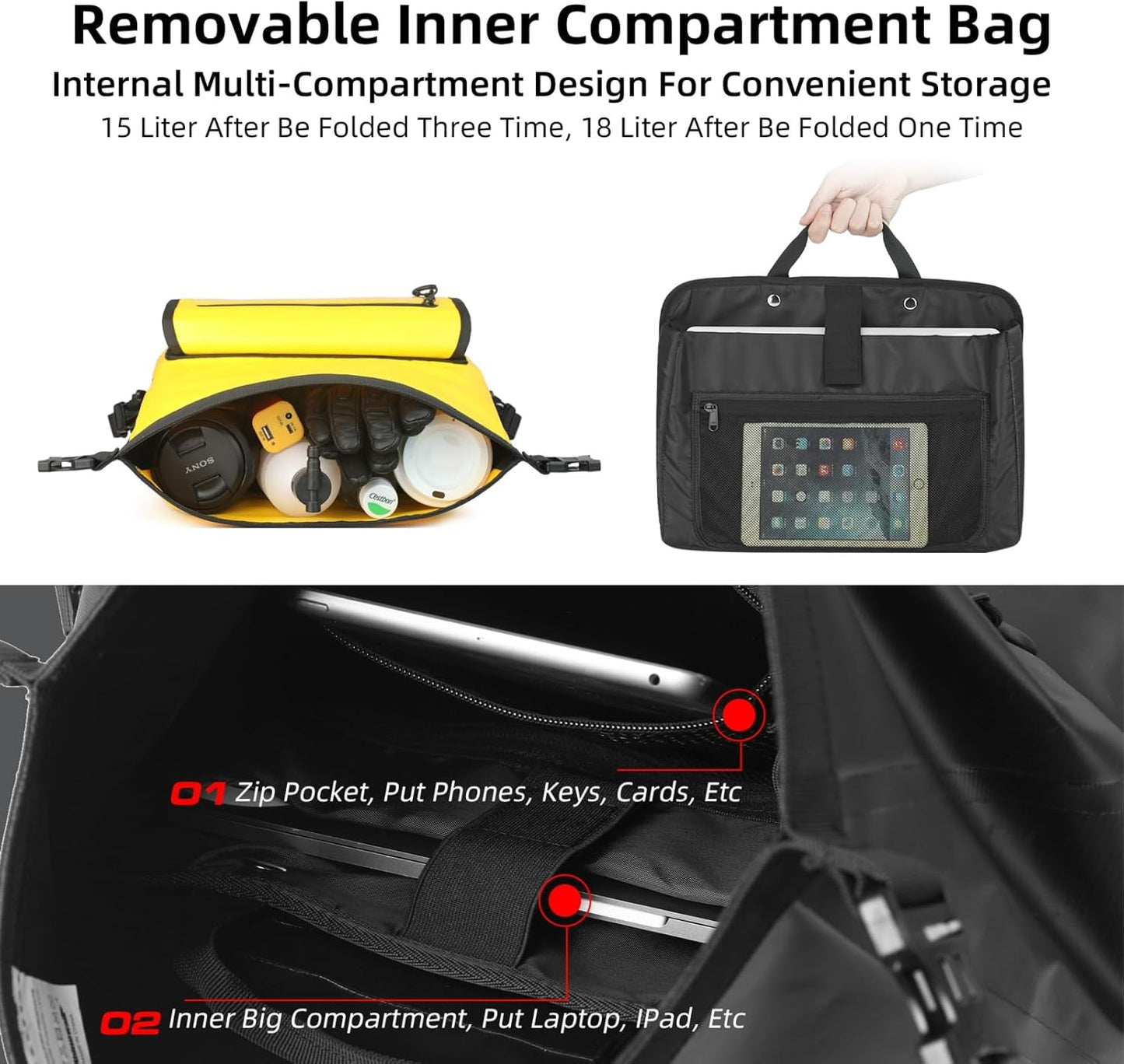 HUNTVP Motorcycle Saddlebags 15L Saddle Bags Motorcycles Single Side Pannier Bag Waterproof Motorcycle Tail Bag Portable Multifunctional Shoulder Bag (Black)