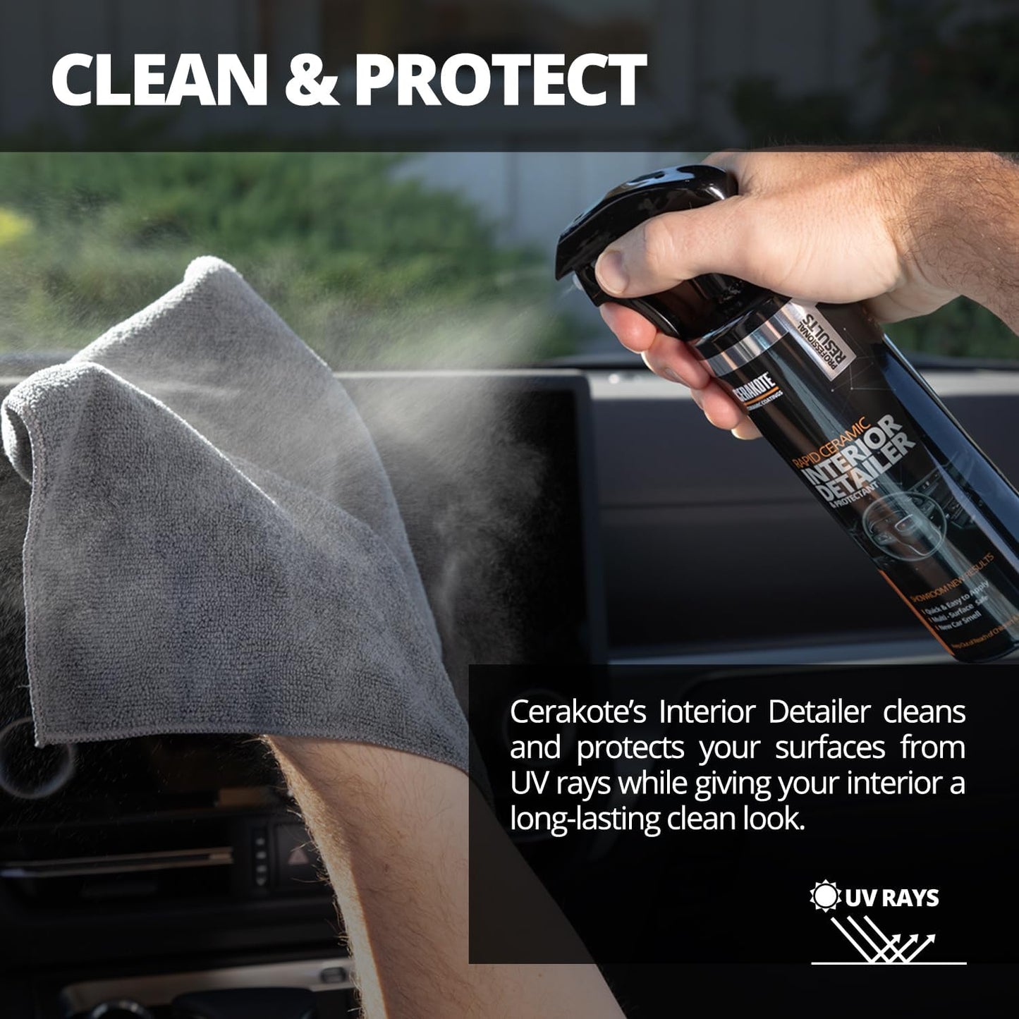 CERAKOTE Rapid Ceramic Interior Detailer and Protectant (14 fl oz.) – Quick and Easy – Multi-Surface Safe – Interior Car Cleaner Spray – Dry to the Touch – Clean and Protect Your Car, Truck, or SUV
